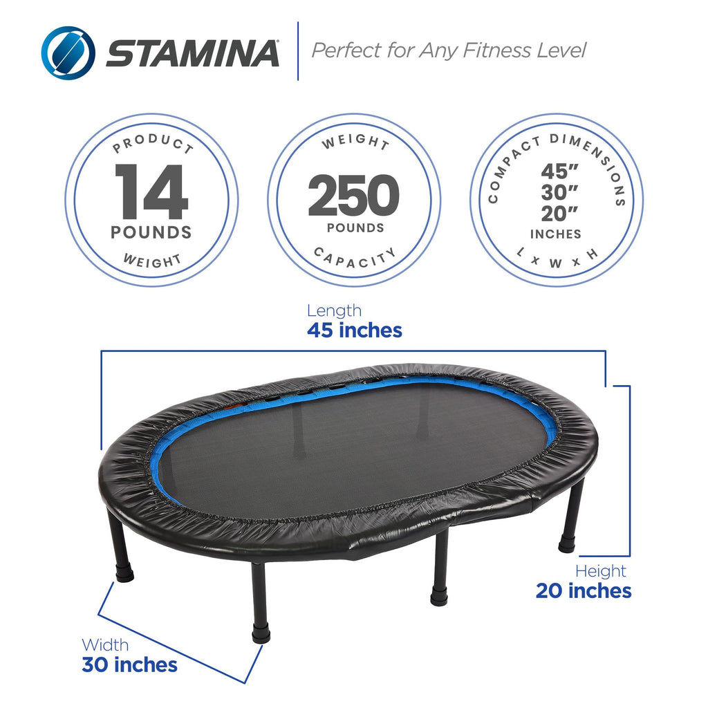 Stamina Folding Trampoline with Smart Workout App, Black - Portable Fitness Rebounder for Home Gym, Cardio & Strength Training, Jumping Exercise Equipment