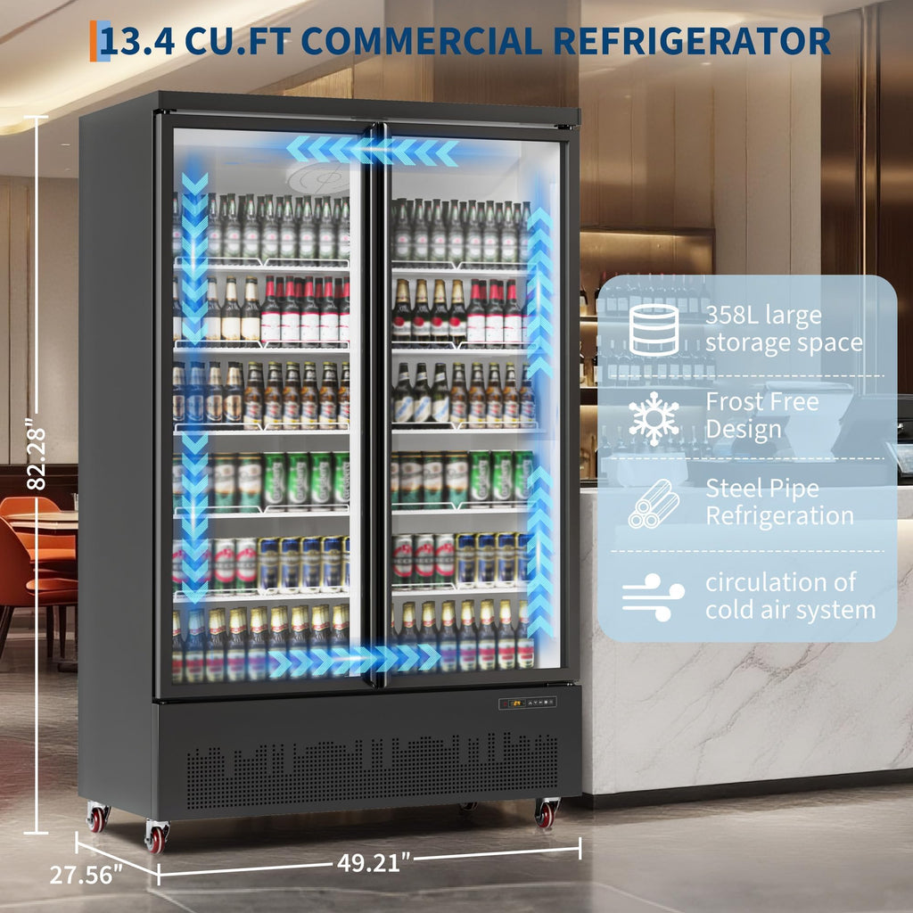IDEALHOUSE Commercial Refrigerator, Commercial Merchandiser 26.8 Cu Ft Refrigerator, Refrigerator with 2 Glass Door and LED Light, Large Business Cooler for Home Restaurant Grocery Stores