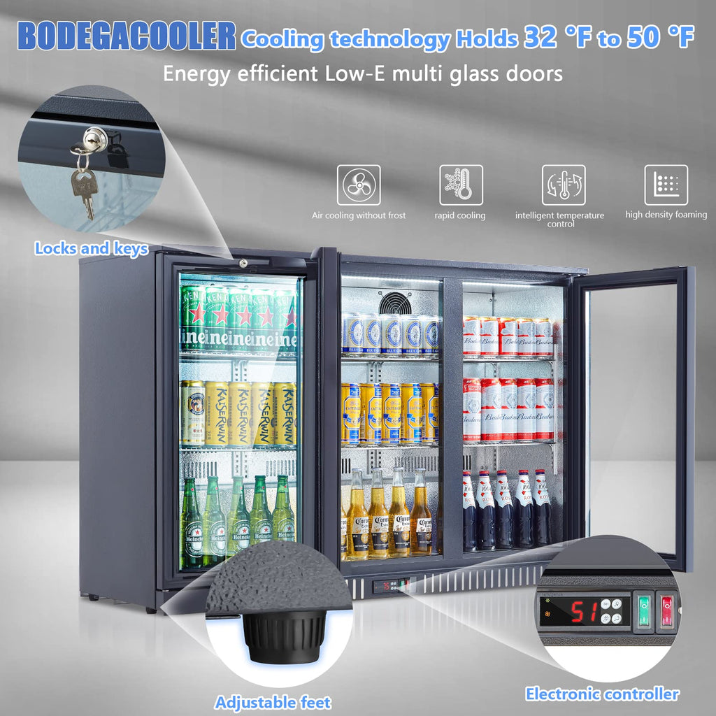 BODEGACOOLER Commercial Beverage Refrigerator with Glass Door,12.5 Cu.Ft Display Merchandiser Drink Refrigerator,Upright Commercial Bar Fridge,Display Drink Cooler,Soft LED Light,Romovable Shelves