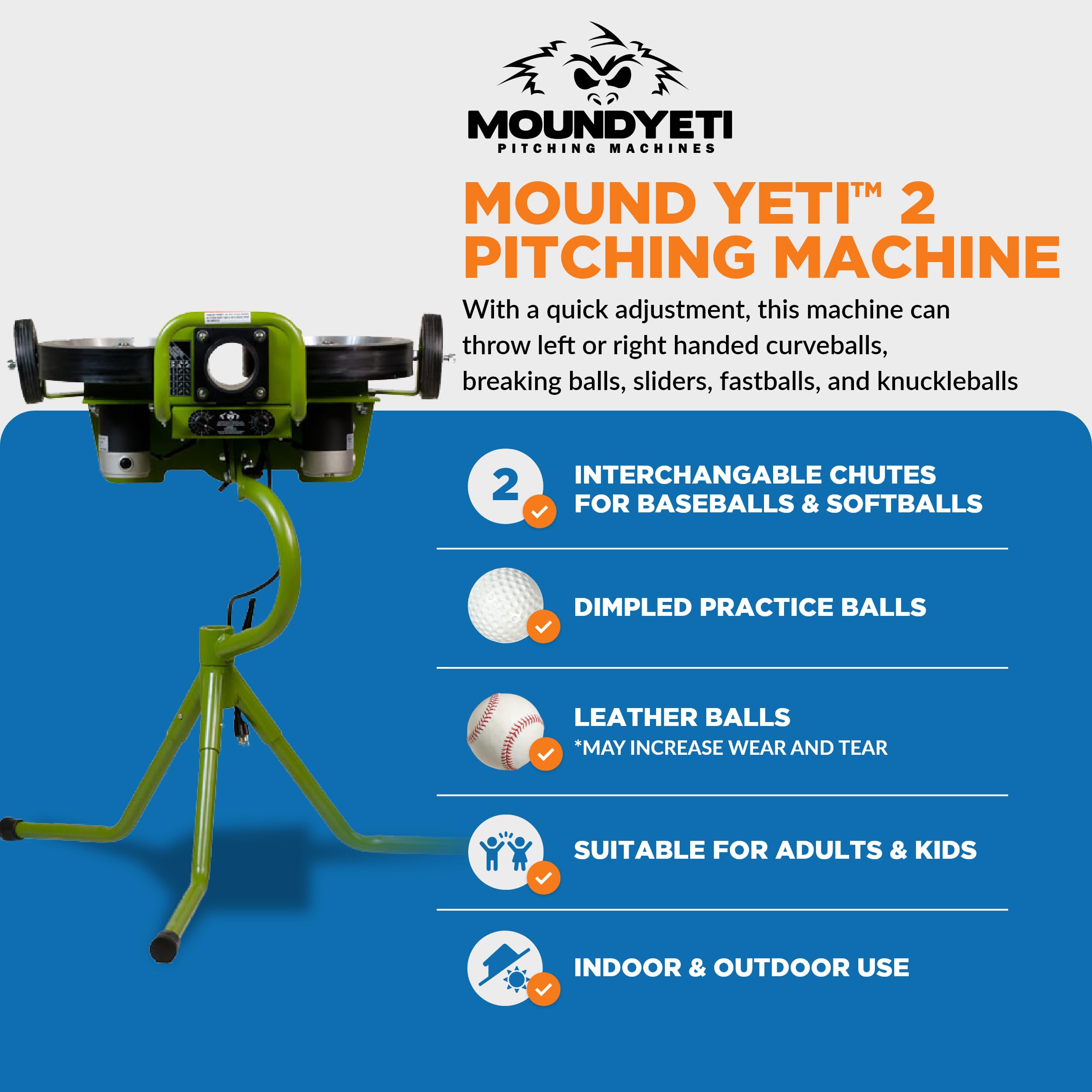 Mound Yeti Baseball Softball Pitching Machine, Youth and Adult Single Wheel Pitching Machine for Baseball and Softball, Training Equipment