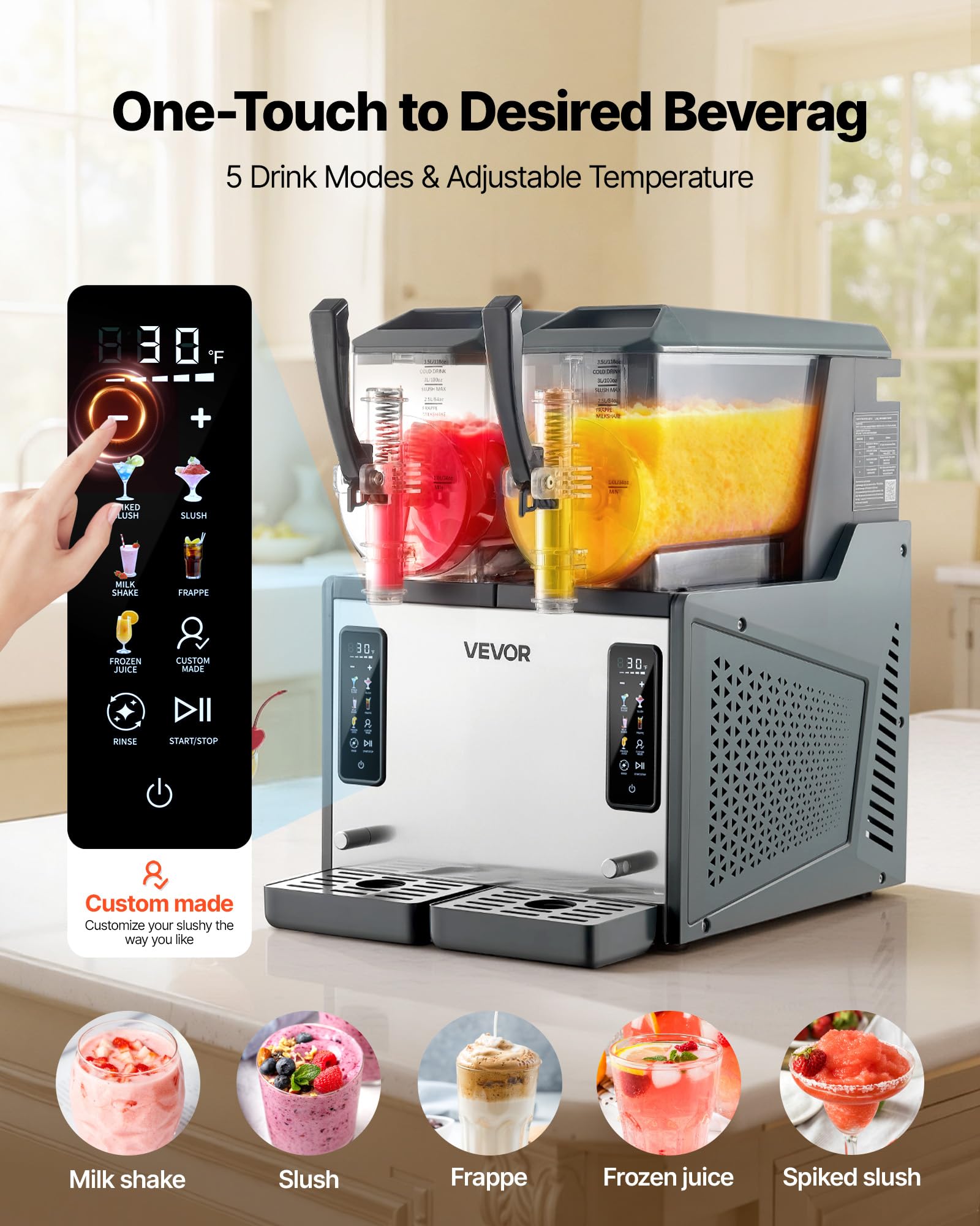 VEVOR Slushie Machine, 4L/135oz No Ice Needed Slushy Machine for Home, Frozen Drink Maker with Single Tank, Margarita Machine with Self-Cleaning, for Frozen Margaritas, Frappés, Milkshake & More