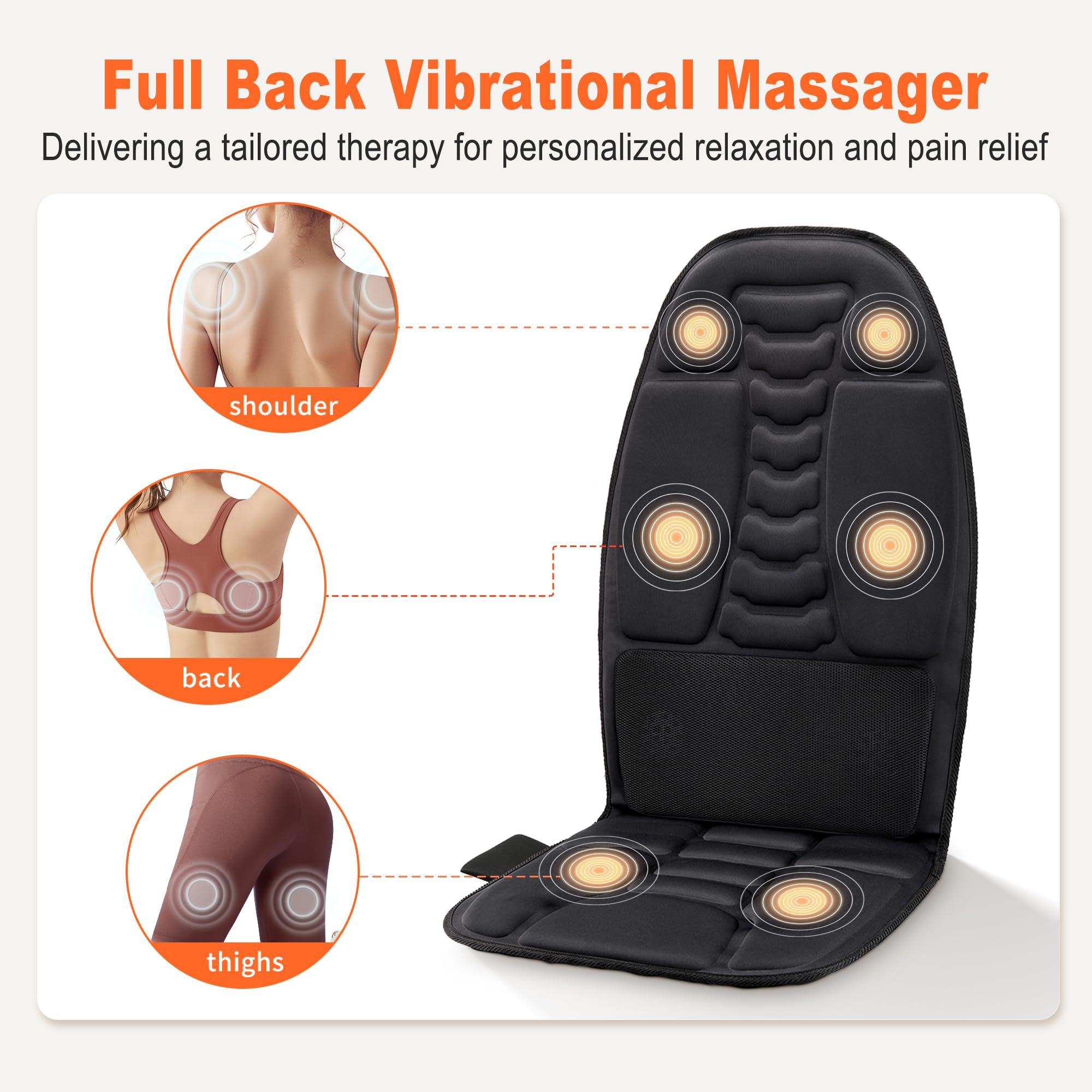 Massage Seat Cushion with Heat, Cooling Back Massager for Chair, Chair Massager for Full Body Massage, Deep Tissue Vibration Pad for Home & Office Chair, Gift for Men Womem