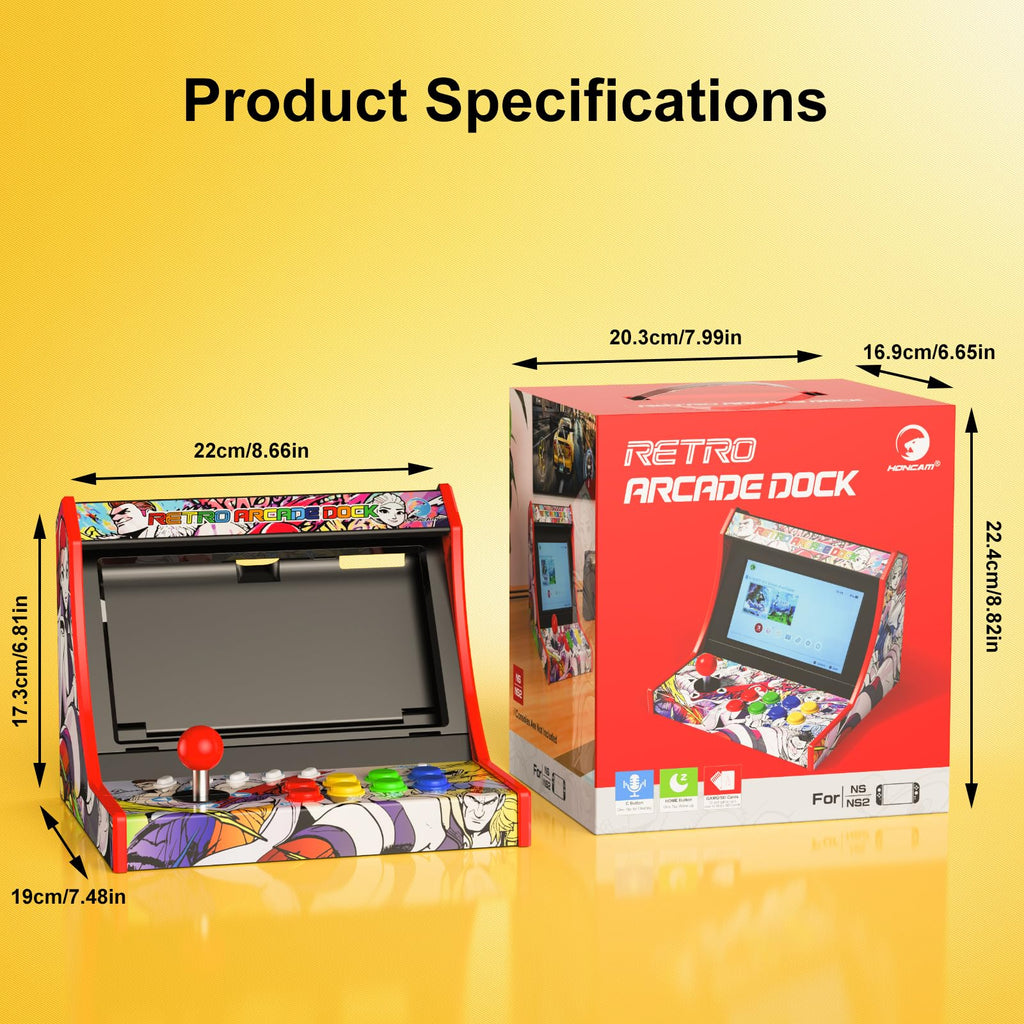 Retro Arcade Machine for Switch/OLED/Switch 2 with Screenshot Icon Button, Orange and Blue (Screen Not Included)