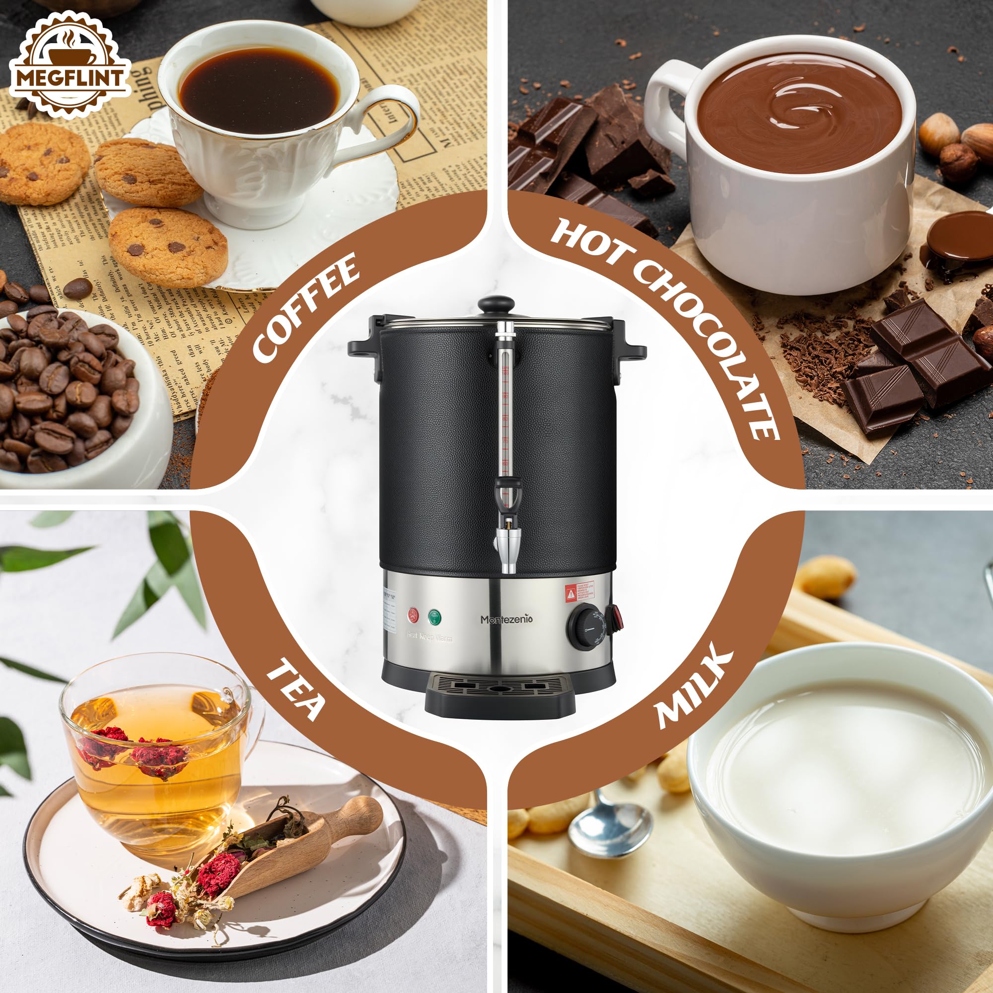 50-Cup Commercial Coffee Urn Stainless Steel Double Insulated Coffee Maker with Percolator System & Temp Control Function - Ideal for Events, Offices