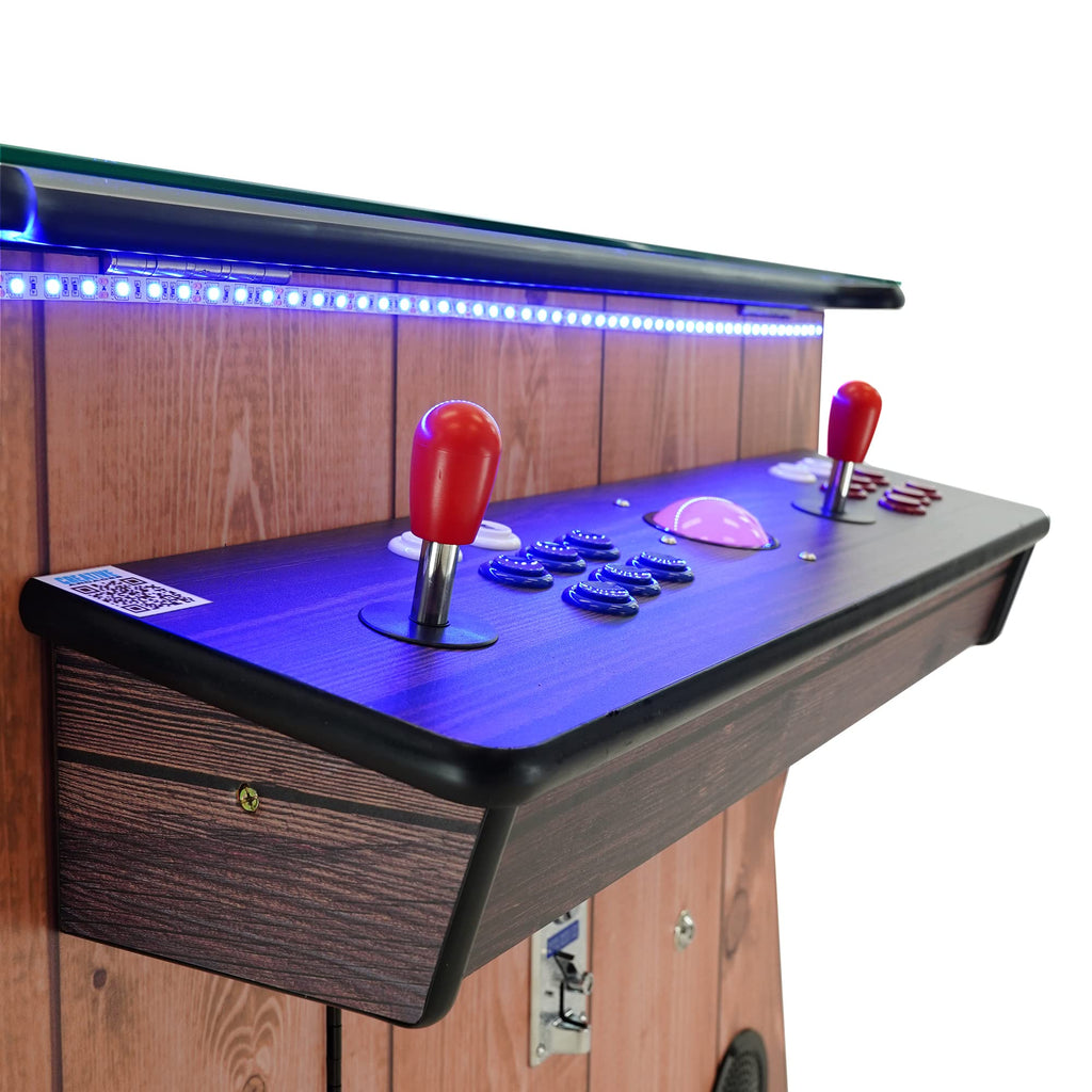 Creative Arcades Full Size Commercial Grade Cocktail Arcade Machine w/Lifting Screen | Trackball | Three-Sided | 4 Sanwa Joysticks | 2 Stools (4500 Games & 32" Screen & Woodgrain Edition)
