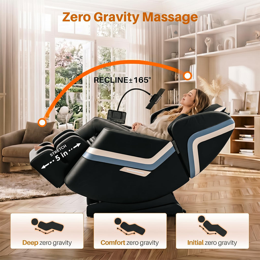 Massage Chair Full Body, Zero Gravity Recliner Massage Chair with Back Heat, 8 Fixed Rollers, Foot Massage, Airbags, Touch Screen for Home and Office