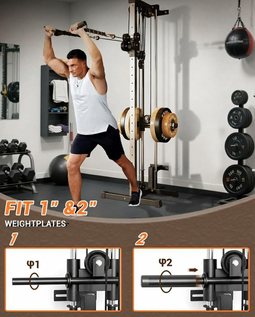 Wall Mount Cable Station, 18 Position Height Adjustable LAT Pulldown Machine with Dual Pulley System, Cable Crossover Machine for Home Gym