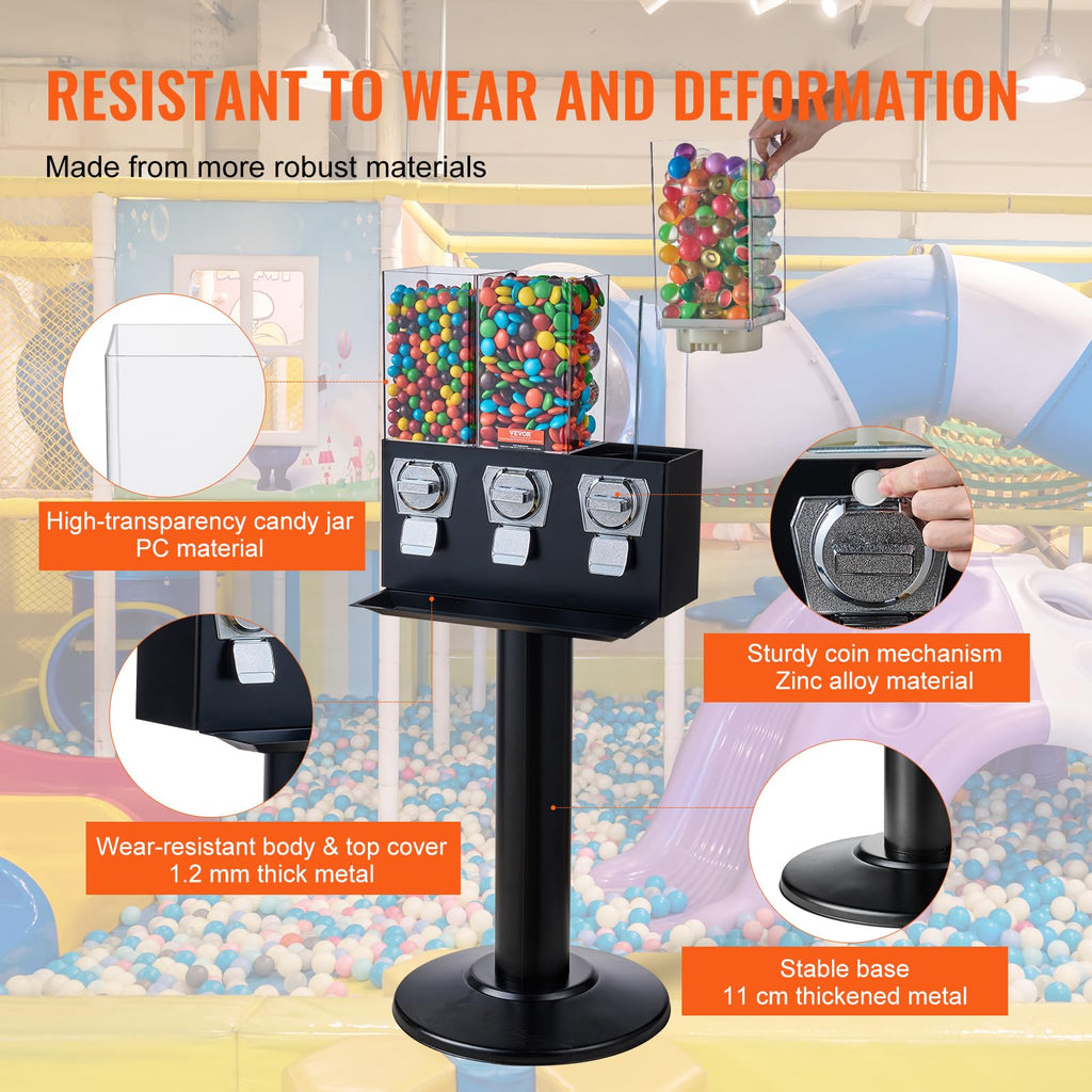 VEVOR Commercial Vending Machine, Four Compartment Rotatable Gumball and Candy Dispenser, Adjustable Height Coin Operated Candy Bank with Iron Stand, for Business Toy Capsules Bouncy Balls Nut, Blue