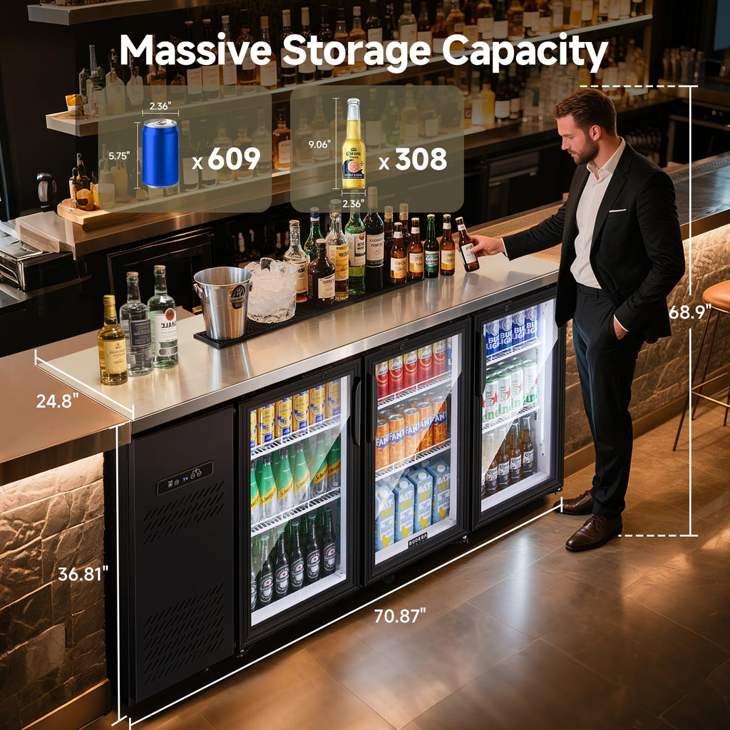 BODEGACOOLER Commercial Beverage Refrigerator with Glass Door,12.5 Cu.Ft Display Merchandiser Drink Refrigerator,Upright Commercial Bar Fridge,Display Drink Cooler,Soft LED Light,Romovable Shelves