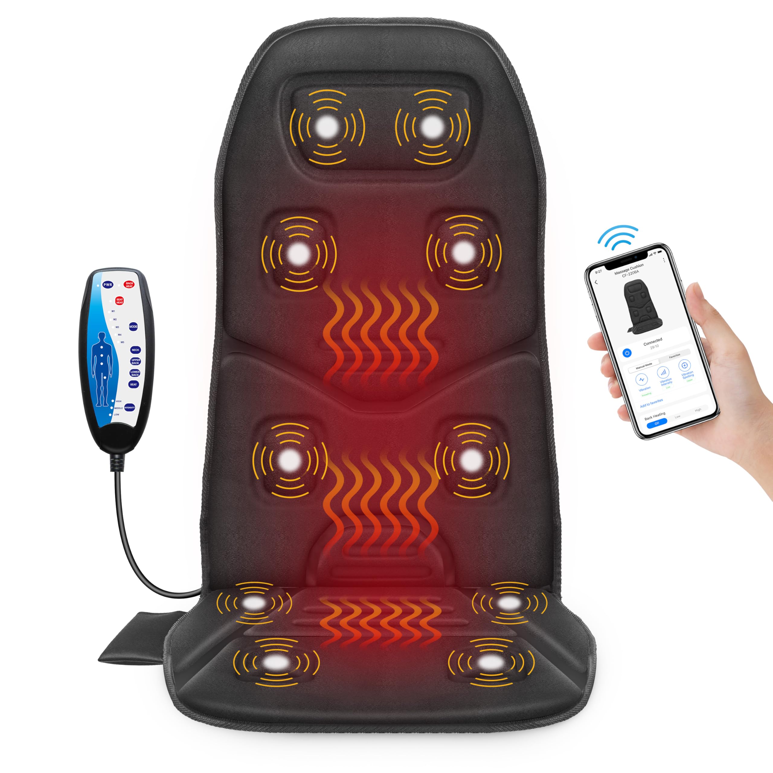 COMFIER Vibration Back Massager Seat Cushion with Heat,Father Day Dad Gifts for Men,10 Motors Massage Chair Pad,Chair Massager for Pain Relief at Office/Home, Father Day Gift