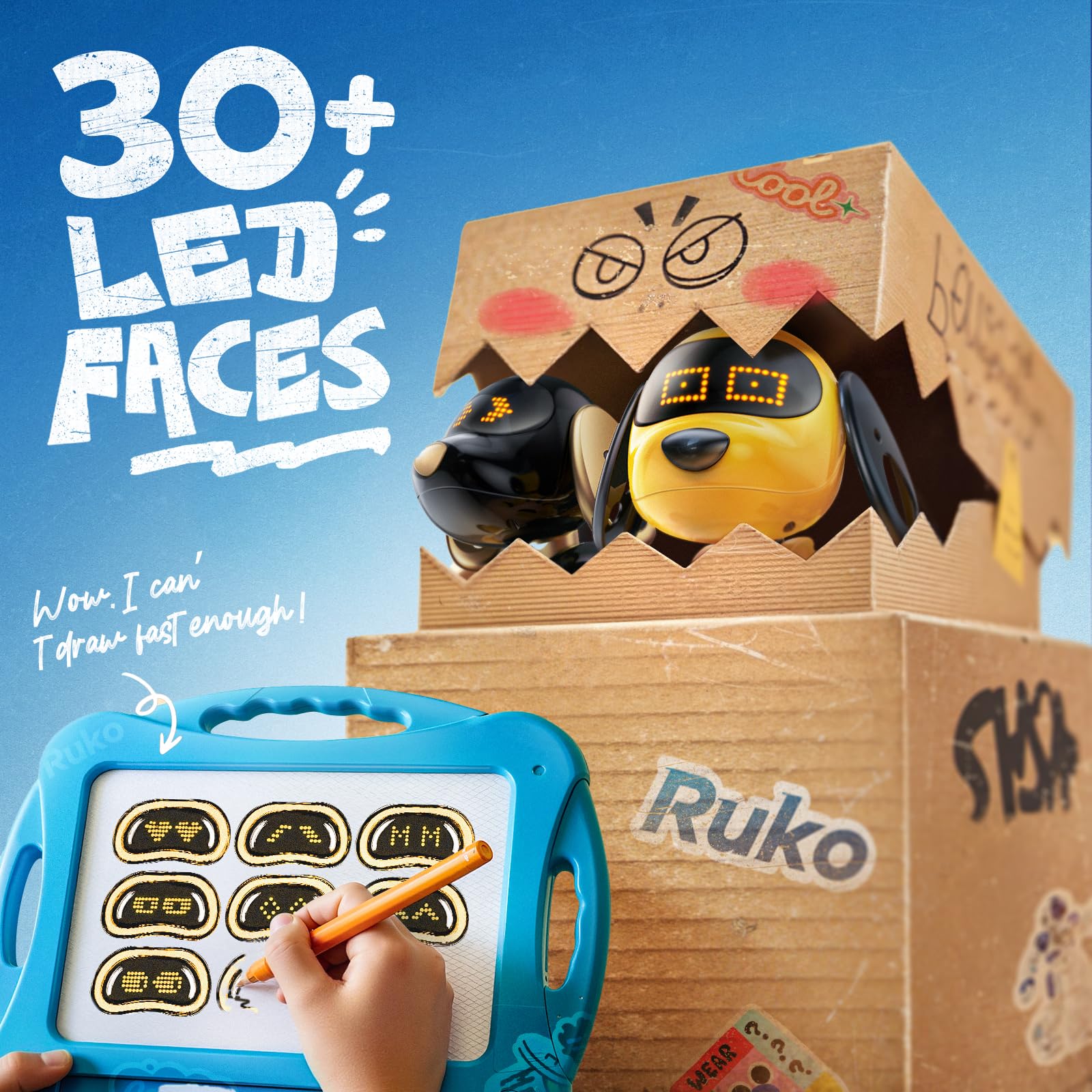 Ruko 18011 Robot Dog Toy, Smart Interactive Puppy with 30+ LED Faces, Remote & Gesture Control, Programmable Electronic Pet for Kids Ages 3–8, Black & Gold