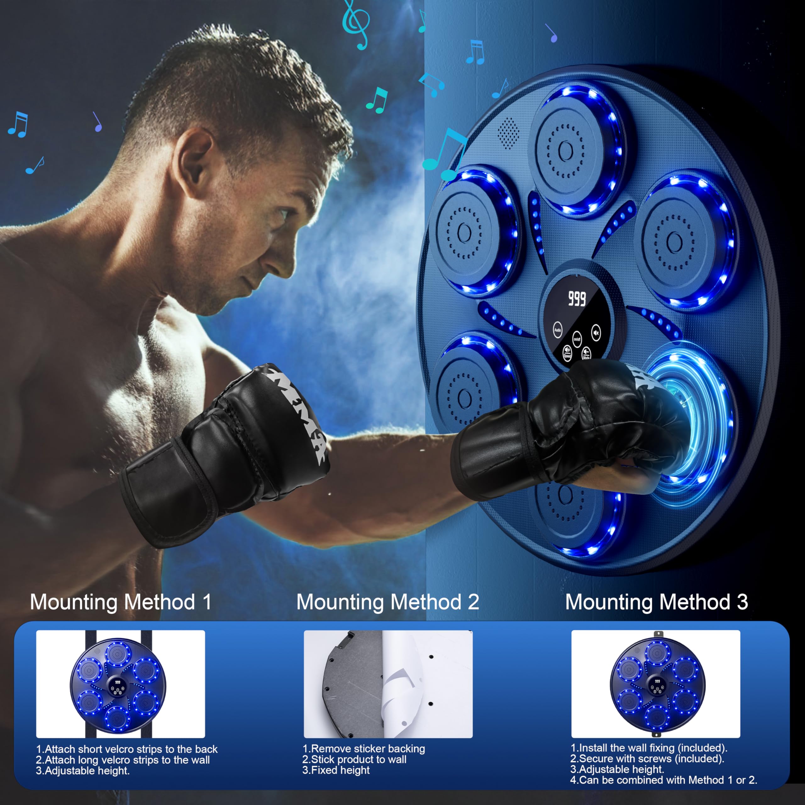 Music Boxing Machine, Wall Mounted Boxing Machine for Adults Kids, Bluetooth Smart Boxing Trainer, Electronic Boxing Workout Equipment Target for Home Gym