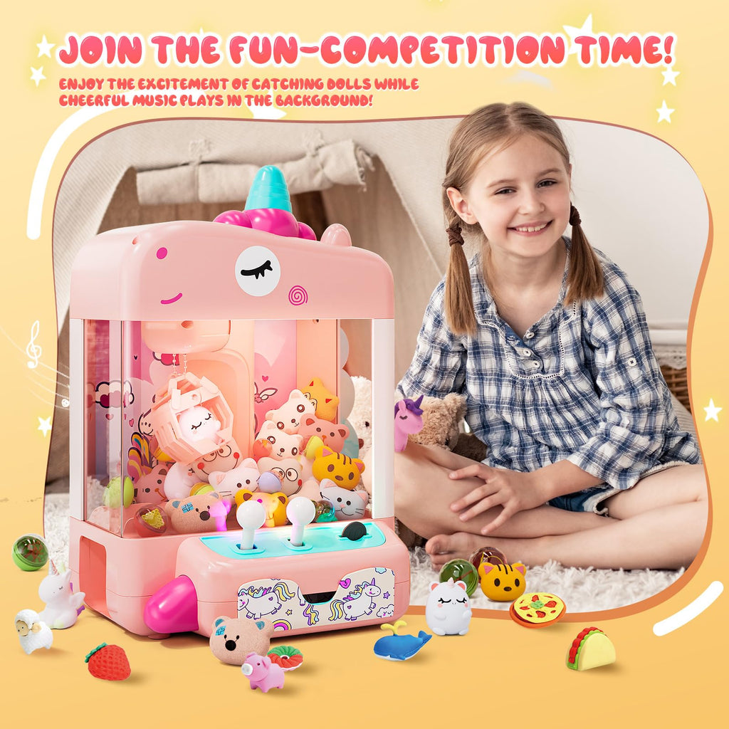Skirfy Claws Machines for Kids Age 6+, Mini Vending Machines Girls Unicorns Toys with Sound & 20 Mini Plush Toys,Arcades Game Indoor Toy for Home Party Birthday
