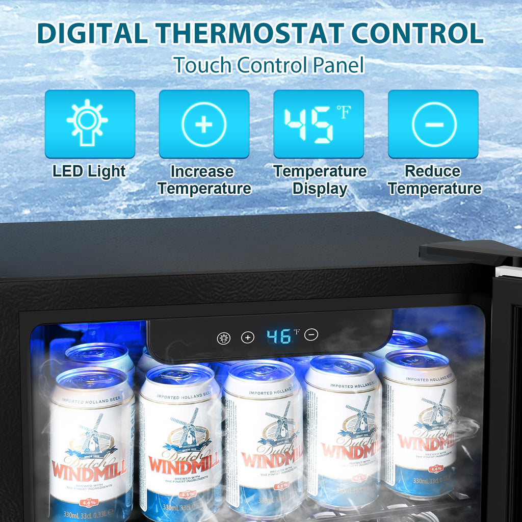 Electactic 50 Cans Beverage Refrigerator Cooler, 1.3 Cu.ft Mini Fridge Countertop Drink Cooler with Glass Door for Beer, Soda,Wine, Adjustable Digital Temperature Control for Home Dorm Bar, Black