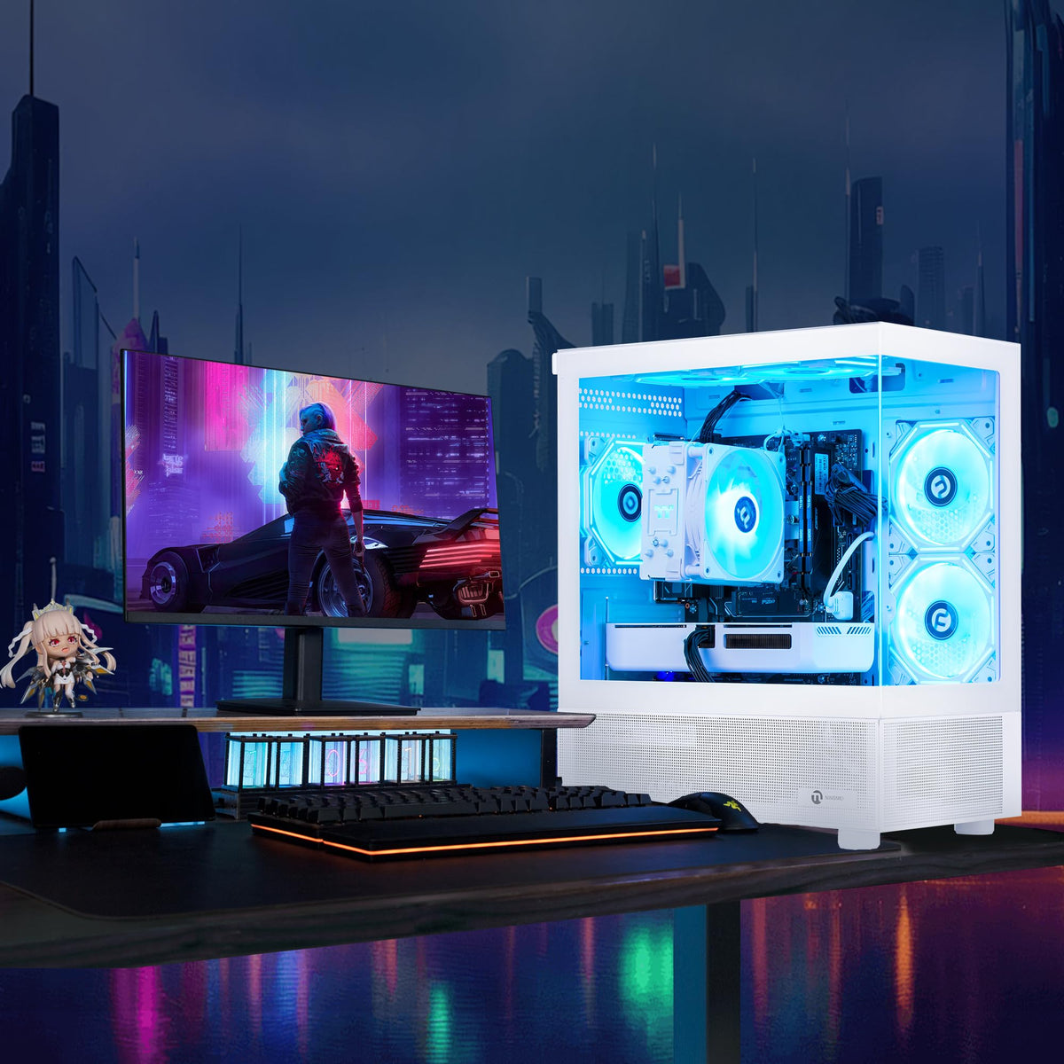 NINGMEI Prebuilt Gaming PC AMD Ryzen 7 5700X RTX 5060 8GB | 32GB DDR4 RAM 1TB Gen4 NVMe M.2 SSD,650W PSU WiFi Ready & Windows 11 Home Gaming Desktop Computer Black