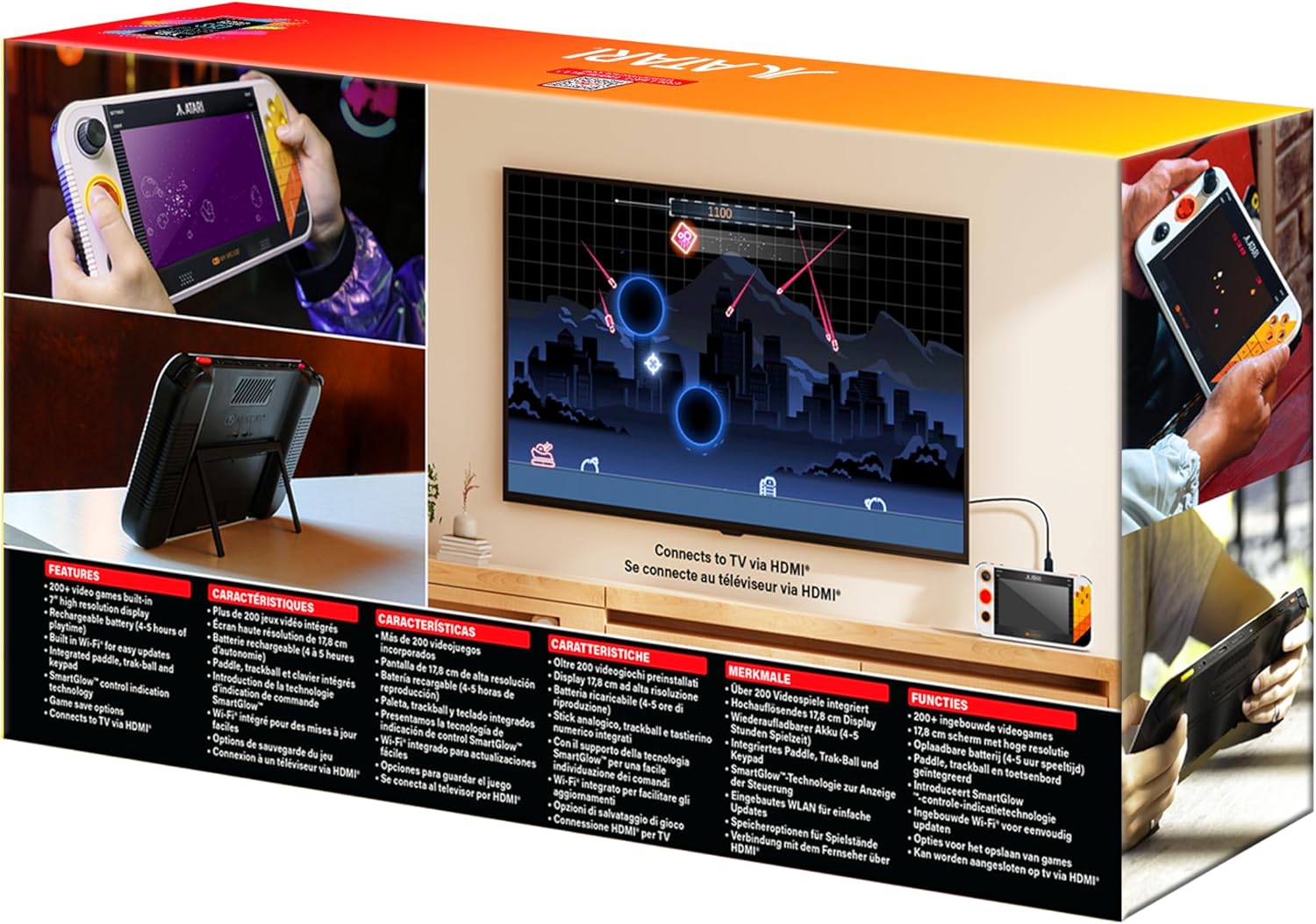 My Arcade Atari Gamestation Go: Rechargeable Battery, Over 200+ Preloaded Retro Video Games Including Pac-Man, Recharged, & Balls of Steel, Wi-Fi, Smartglow, 7 Inch Display