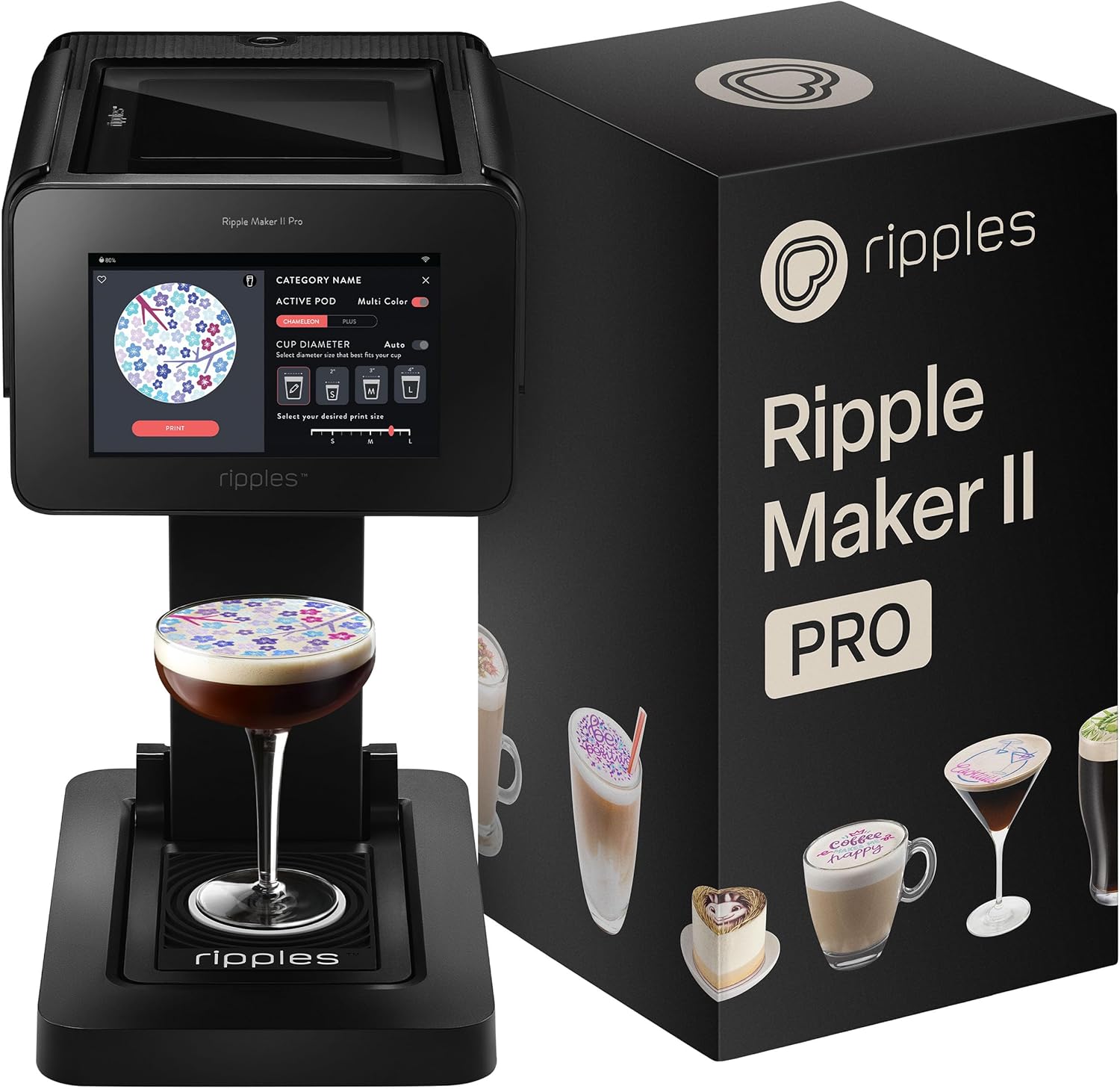 Ripples - The Original Maker PRO - Beverage-Top Printer for Foam Drinks & Desserts | Dual Pod Holders for Multi-Color Prints | Selfie & Personalized Designs | Social Media Boost | Machine Only