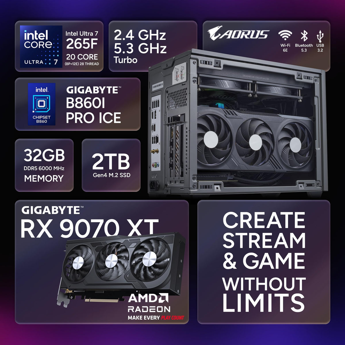 Cooler Master NR2 Pro Gaming PC Intel Ultra 7 KF + RTX 5080 Mini ITX PC | Intel Core Ultra 7 265KF + NVIDIA RTX 5080 16GB Gaming PC, 32GB DDR5 6000MHz, 2TB M.2 SSD, 280mm AIO Cooler, Windows 11