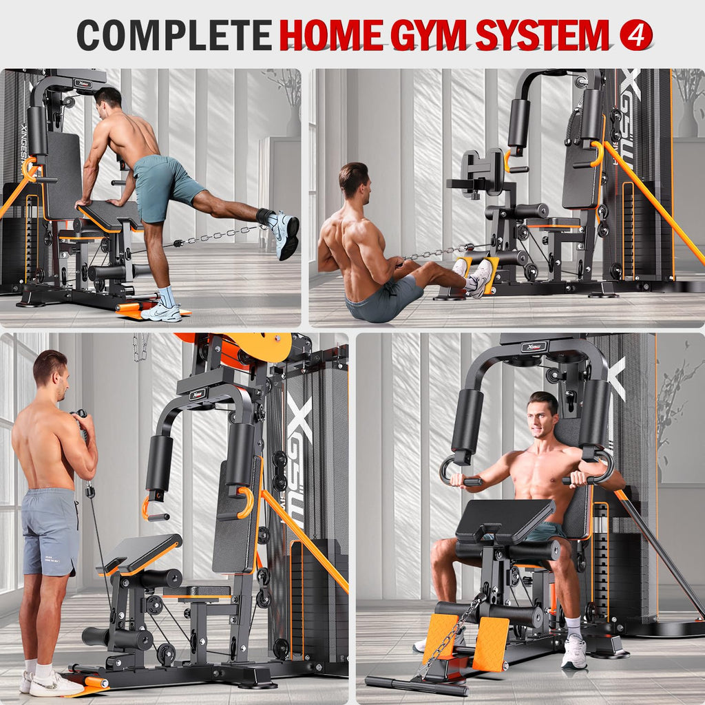 XGSW Multi-Function Home Gym Workout Station, Featuring a Pulley System, arm Trainer, and Leg Trainer for Full-Body Workouts.