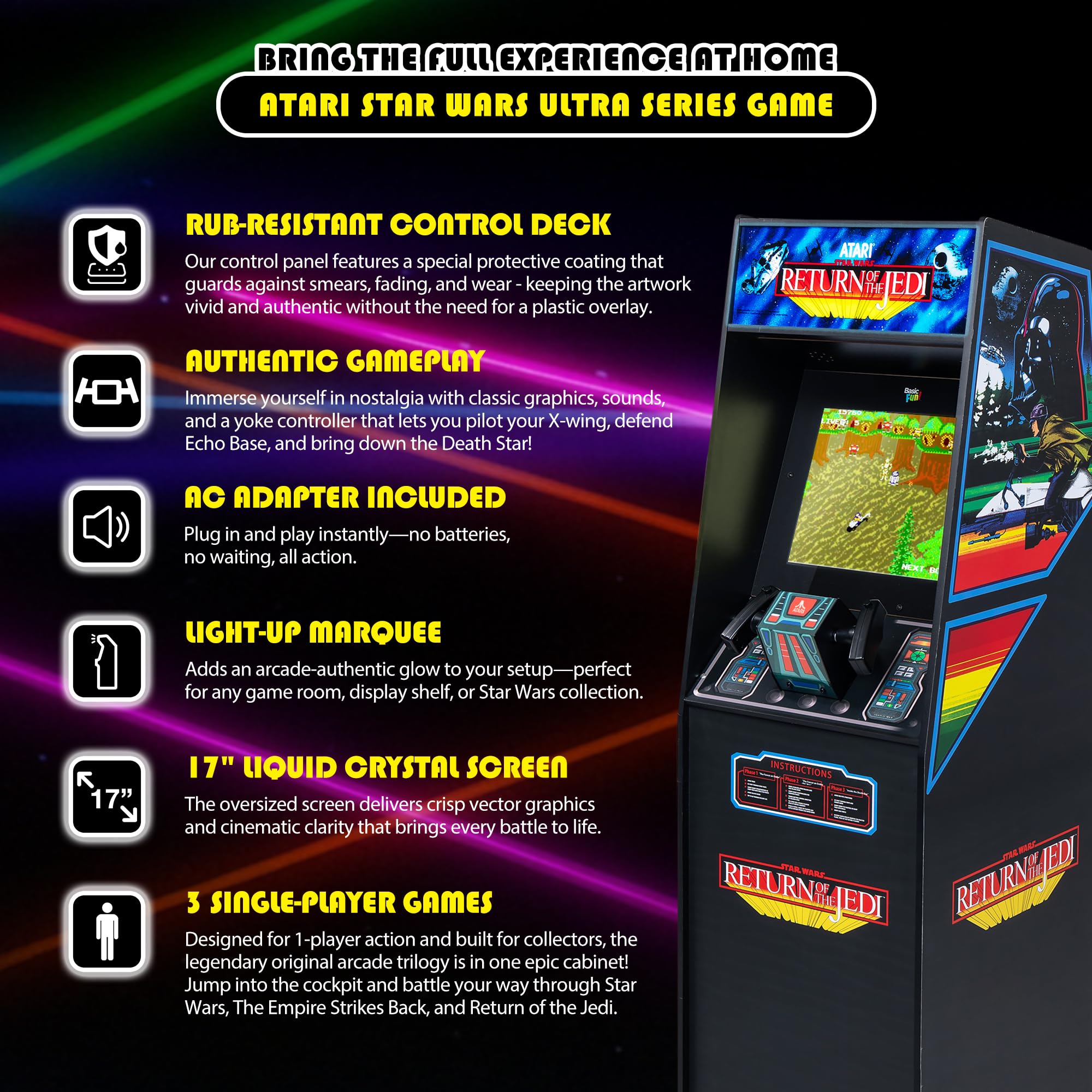 Arcade Classics - WWE Ultra Series Game Machine, 5 Games, 17" Liquid Crystal Screen - Indoor Cabinet, Retro, Gaming Console, Basement Decoration, Man Cave