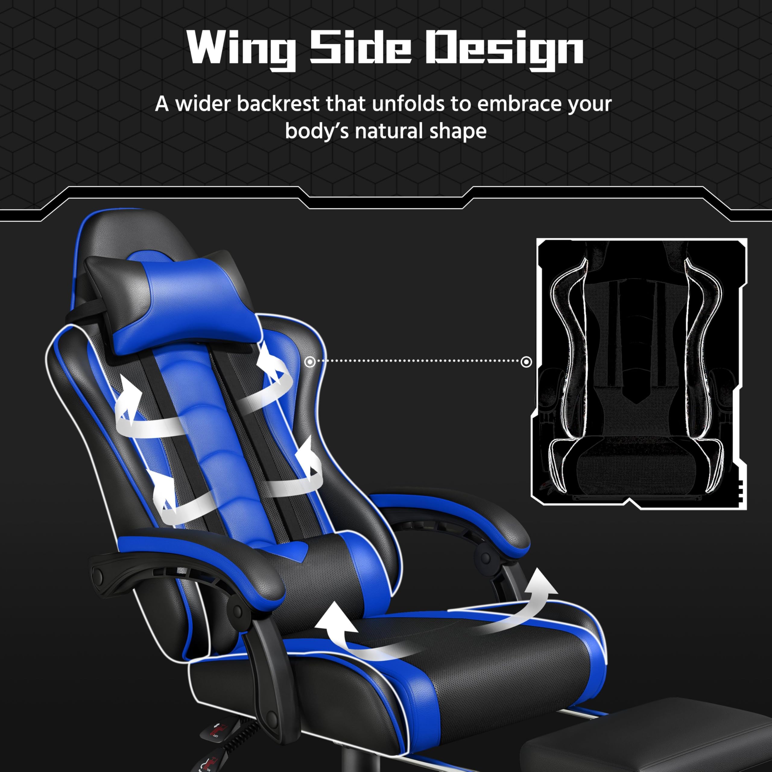 Yaheetech Gaming Chair with Electric Massage Lumbar Support, Footrest & Headrest — Ergonomic High Back Recliner for Home Office, Computer Desk Chair, Height Adjustable, 300 lbs, Black/White