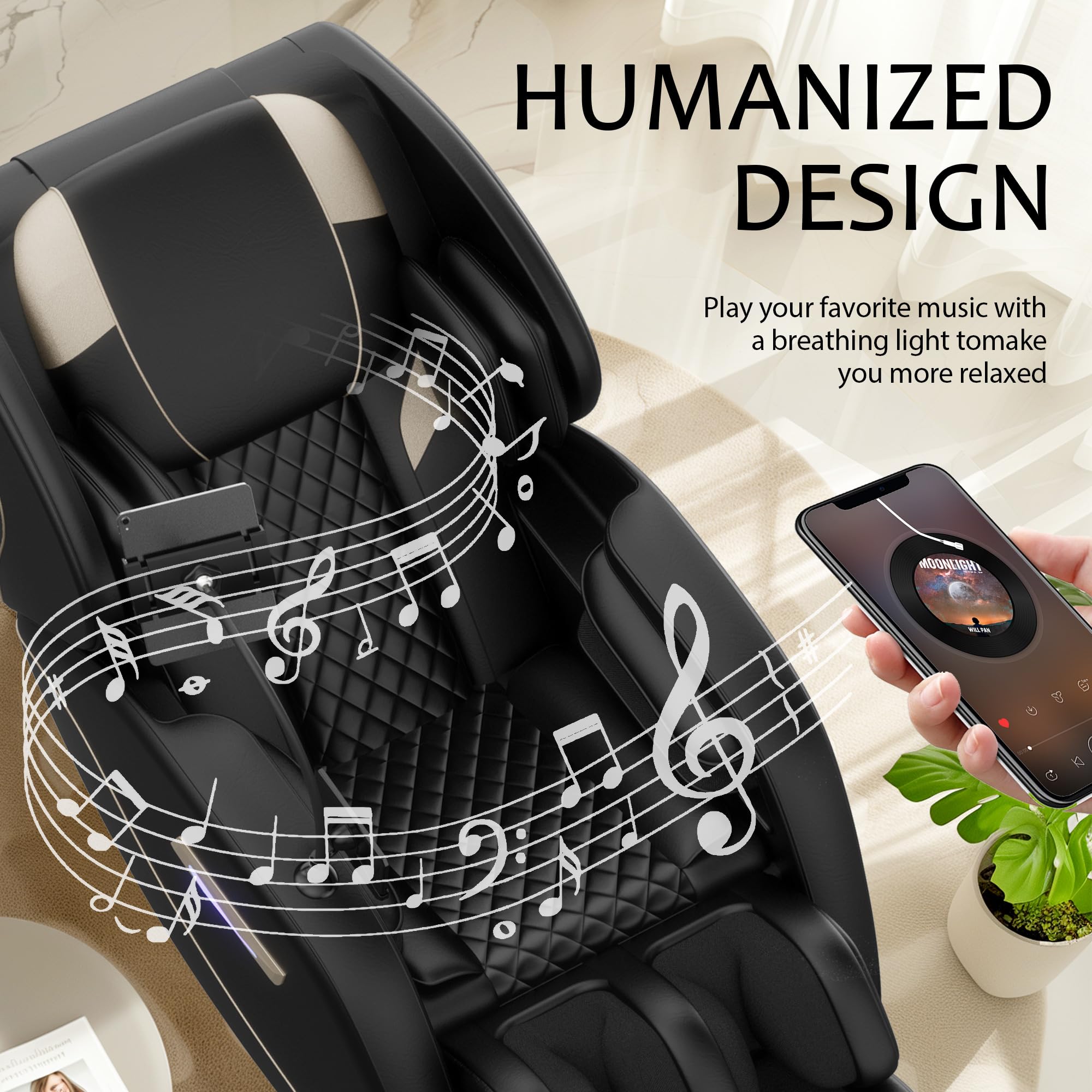 GDFStudio Full Body Massage Chair Recliner with Zero Gravity, Air Pressure Massage, Heat Therapy, Foot Rollers, Bluetooth, for Home/Office Use, Ideal Wellness Gift, Blue A