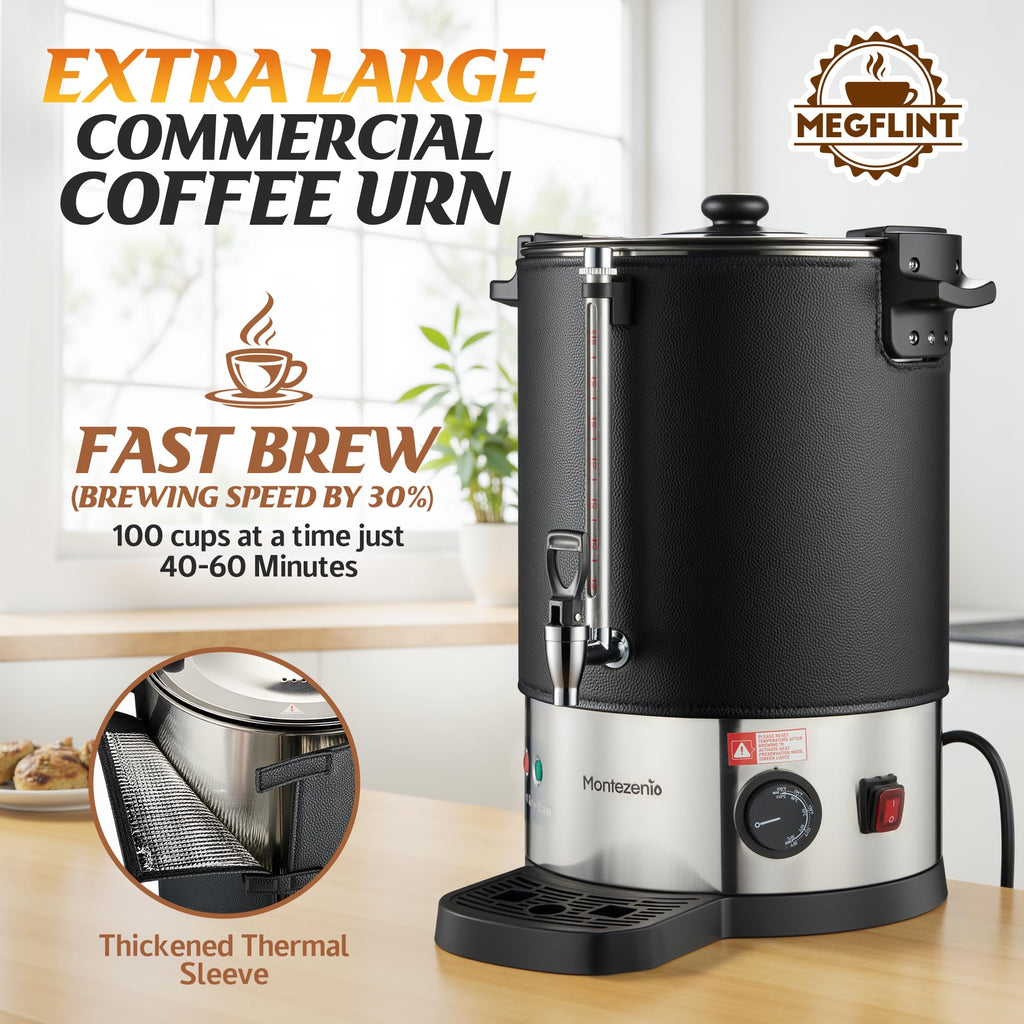 50-Cup Commercial Coffee Urn Stainless Steel Double Insulated Coffee Maker with Percolator System & Temp Control Function - Ideal for Events, Offices
