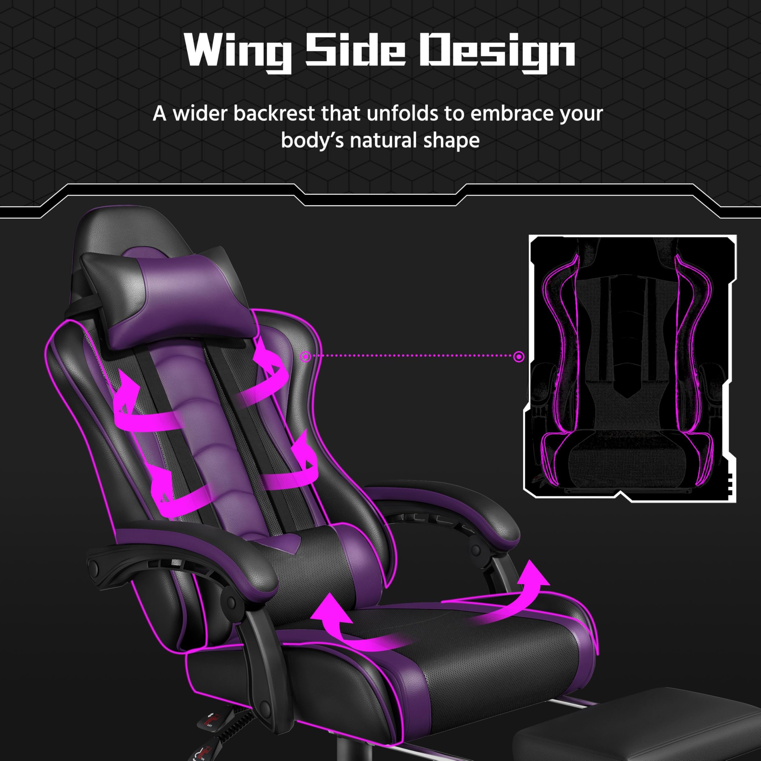 Yaheetech Gaming Chair with Electric Massage Lumbar Support, Footrest & Headrest — Ergonomic High Back Recliner for Home Office, Computer Desk Chair, Height Adjustable, 300 lbs, Black/White