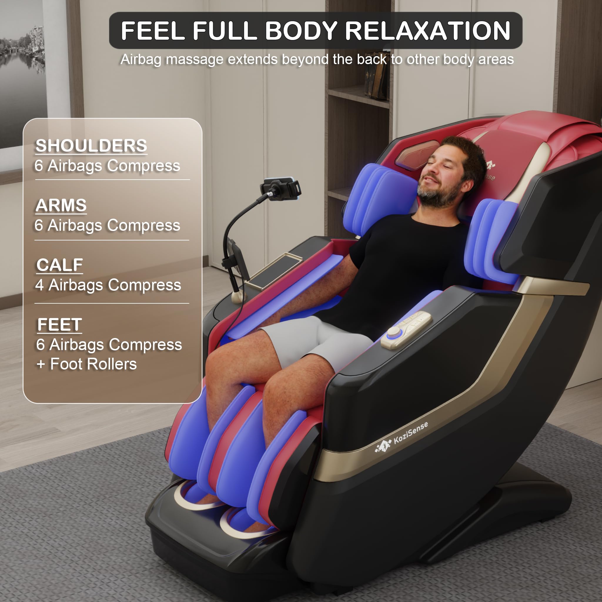 KoziSense KZ-313 2026 Heated Jade Roller Massage Chair Full Body, Deep Zero Gravity SL-Track with Heat, 12 Auto Modes, 6 Custom Programs, Backlit Touch Screen, Voice Control, Wireless Charger