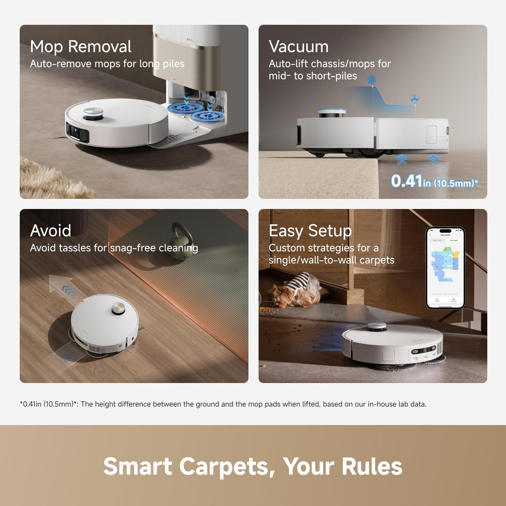 DREAME L60 Ultra Robot Vacuum and Mop, 35,000Pa Suction, Detangling Brush, AI-Enhanced 3D ToF Vision, 100℃ Mop Self-Cleaning, 280+ Object Types, Extendable Side Brush and Mop, White