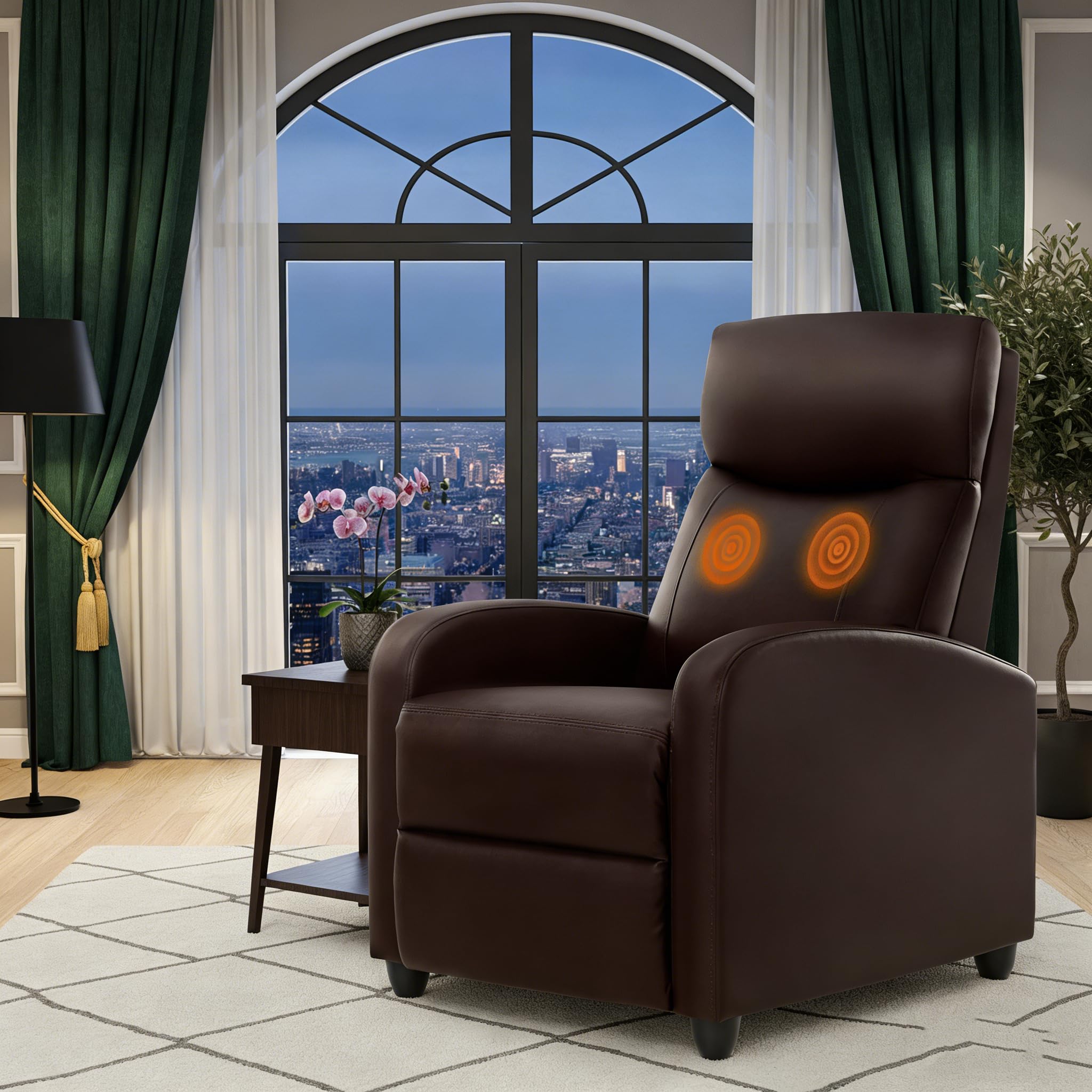 Simple Deluxe Massage Recliner Chair - Adjustable PU Leather Recliner, Luxe Reading Chair & Sofa Chair for Living Room Chairs or Bedroom Chair, Small Recliner for Home Theater, Black