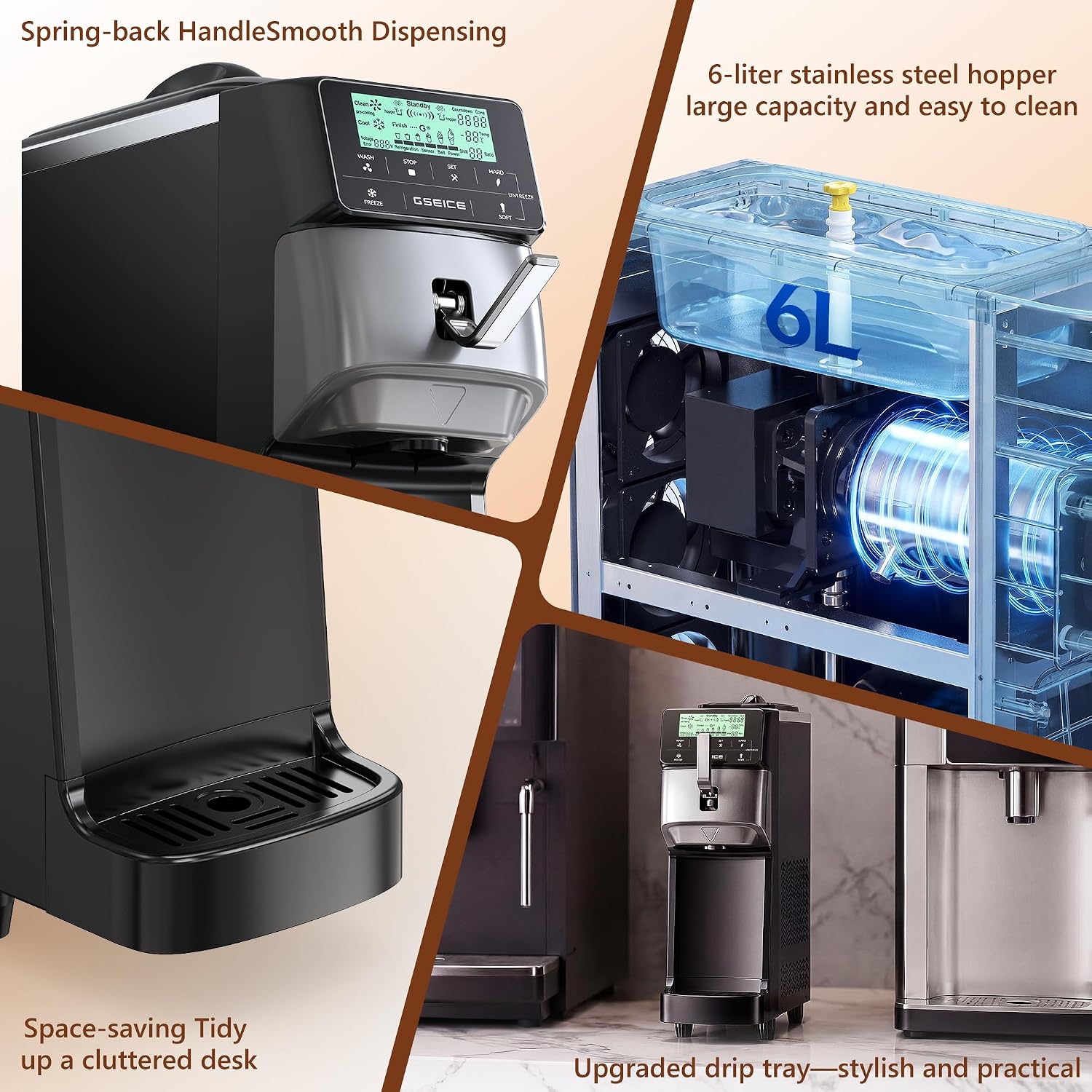 Commercial Soft Serve Ice Cream Maker,3.5 Gal/H 5" Touch Screen, Auto-Clean & Pre-Cool, Stainless 6L Hopper for Café Restaurant