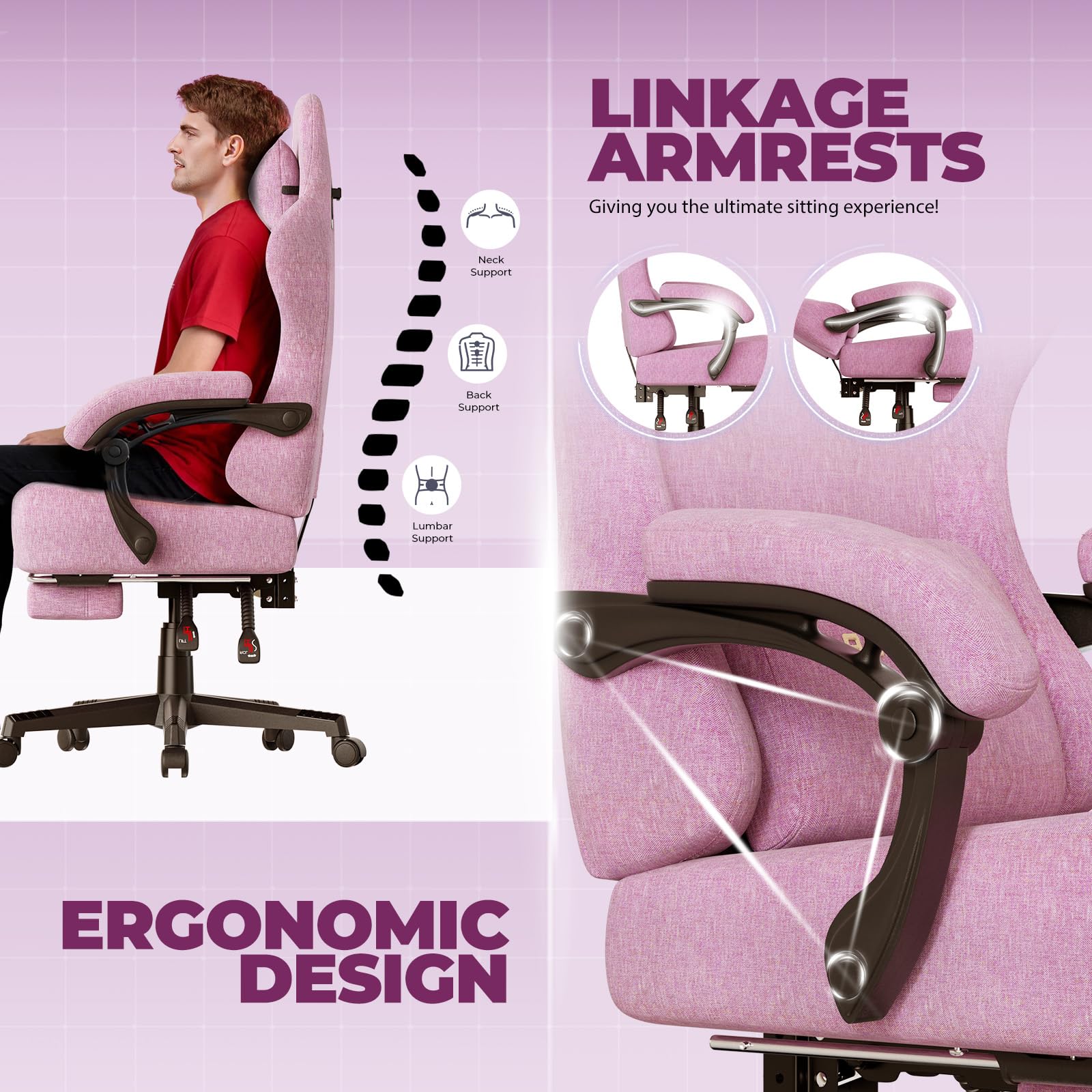 GTPLAYER Gaming Chair with Pocket Spring Cushion, Big and Tall Gamings Chairs 350LBS High Back Computer Chair with Footrest for Adults Lumbar Support Swivel Game Chair for Office,Leather Black-Massage
