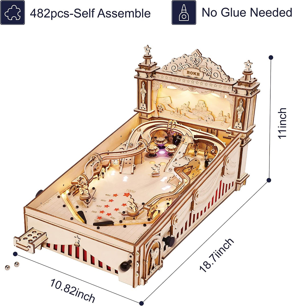 ROKR Miniature Pinball Machine-3D Wooden Puzzles for Adults-DIY Wood Model Kits for Adults-Toy Gifts for Ages 14 and Up