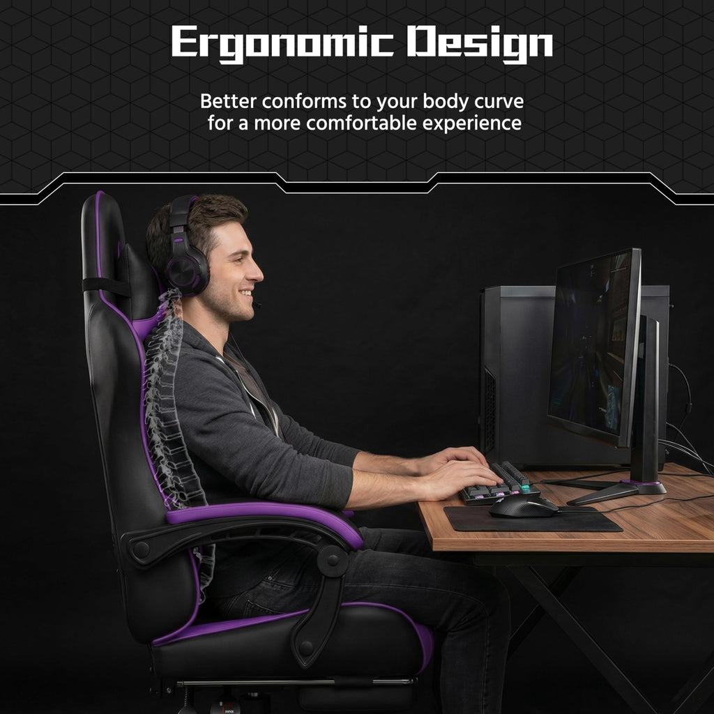Yaheetech Gaming Chair with Electric Massage Lumbar Support, Footrest & Headrest — Ergonomic High Back Recliner for Home Office, Computer Desk Chair, Height Adjustable, 300 lbs, Black/White