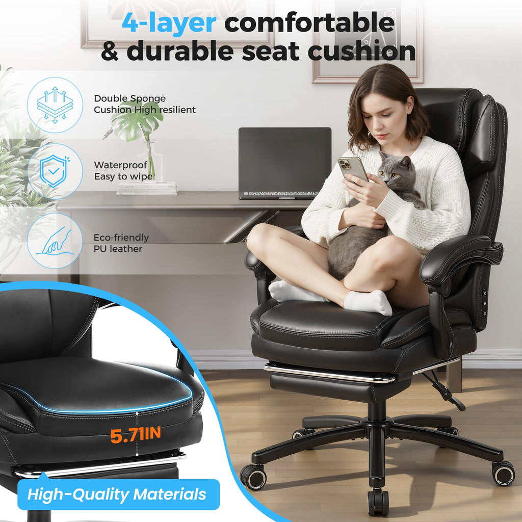 500lbs 3D Kneading Massage Office Chair with FootRest, Big and Tall Ergonomic Reclining Computer Gaming Chair, Padded Linkage Armrests, Heavy Duty Metal Base Executive Office Chair