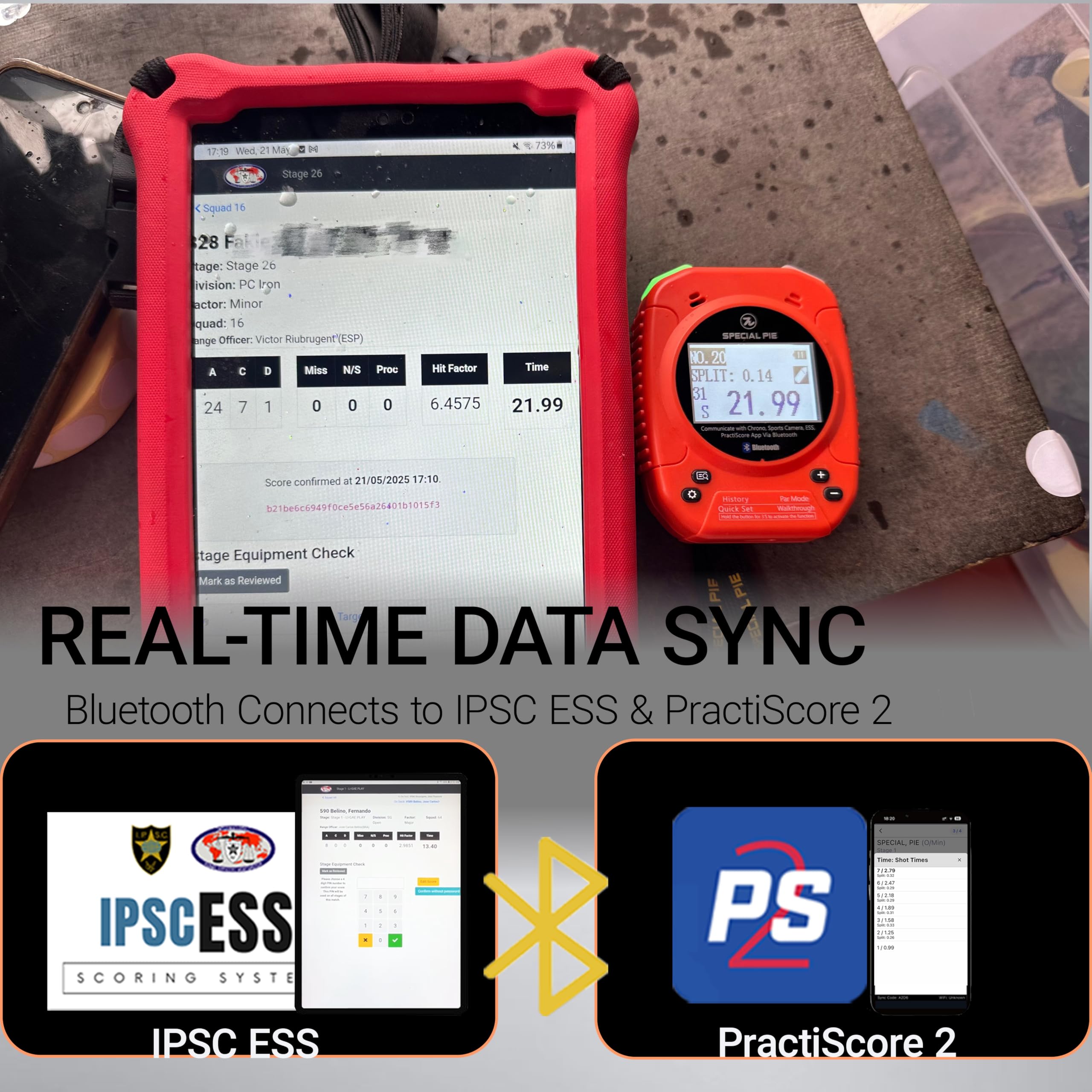Shot Timer – Smart Multi-Caliber Sound Sensor, Bluetooth Training Timer for IPSC & USPSA Competition, 72H Battery, Type-C Rechargeable(Orange)