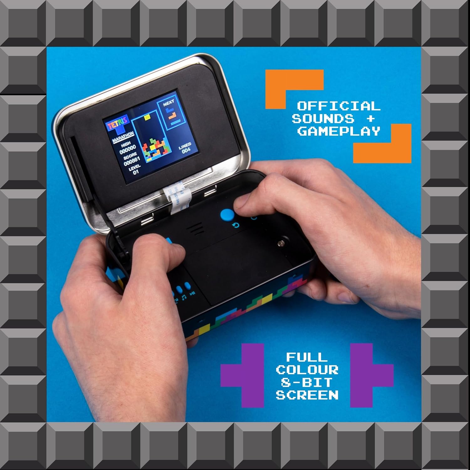 Tetris Arcade in a Tin: Retro Handheld Tetris Game. Portable Tetris Gift for Kids and Adults! Includes Original Sounds, 2.4” Screen. Full Color 8-bit Game. Officially Licensed Tetris Merchandise.