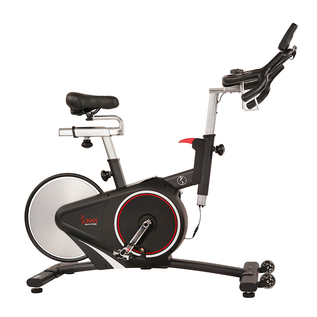 Sunny Health & Fitness Indoor Intensive Cycling Exercise Bike, Adjustable Cardio Training Exerciser w/Emergency Brake for Home, Optional Free SunnyFit App Bluetooth Link + Electromagnetic Resistance