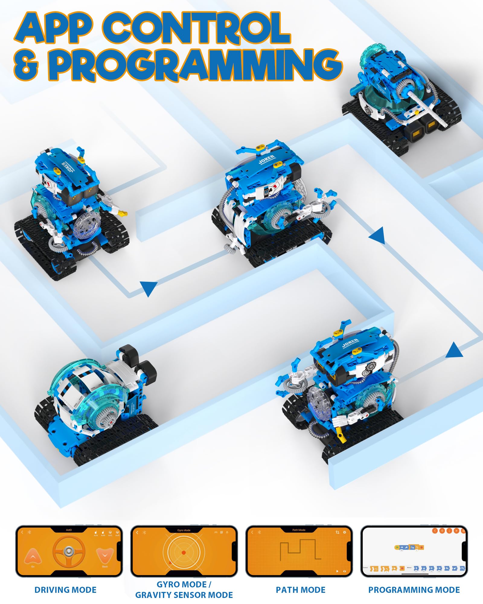 Opmind 5in1 STEM AI Robot Toys Building Set, 478Pcs APP & Remote Control Engineering Erector Blocks for Kids Age 6-8, Coding Interactive Educational Christmas Birthday Gift for 10-12 Year Boys & Girls