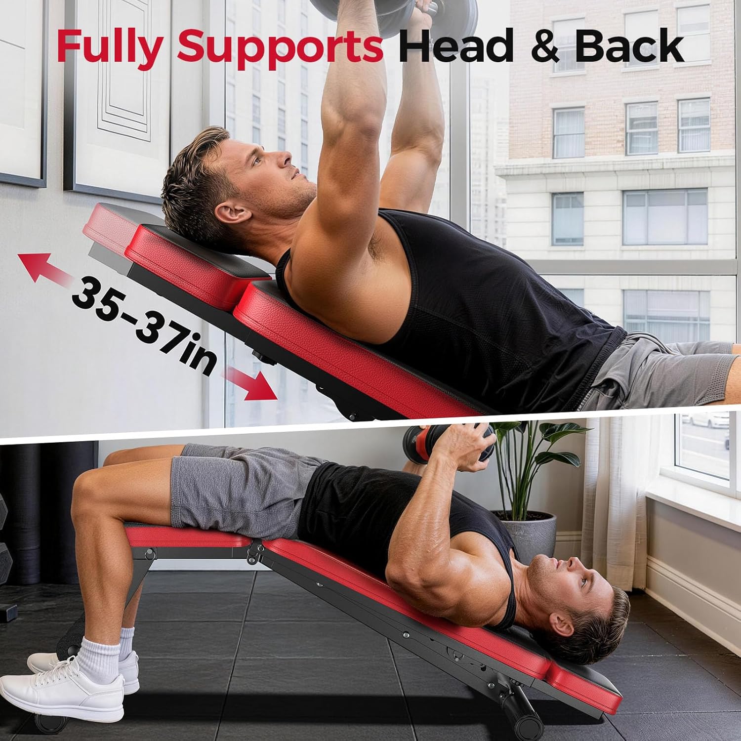 Nicepeople Adjustable Weight Bench up to 6.5'', Dual-Support Workout Bench & 10 Backrests for Chest Shoulders Arms for Home Gym, 660LBS Capacity but Compact and Foldable Strength Bench Apartment Room