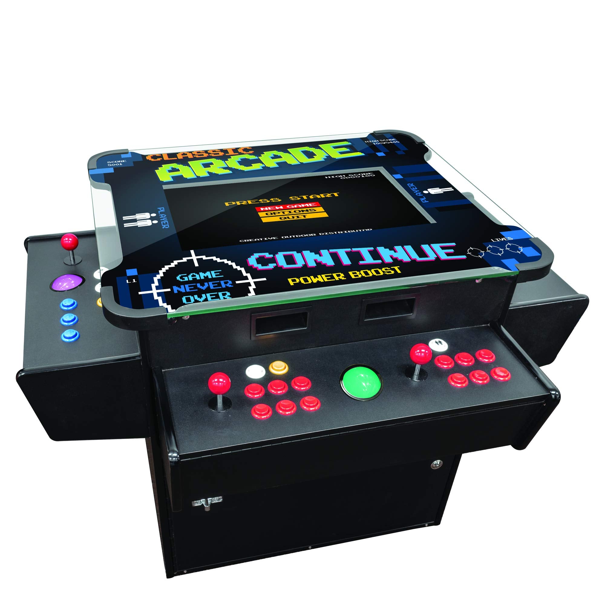 Creative Arcades Full Size Commercial Grade Cocktail Arcade Machine | 4 Player | 1162 Games | 26" LCD Screen | 3 Sided | Square Glass Top |4 Sanwa Joysticks | Trackball | 2 Stools | 3 Year Warranty