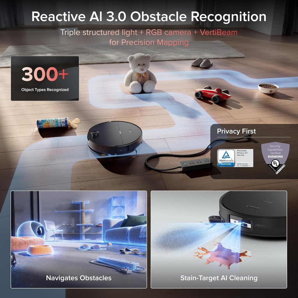 roborock Saros 20 Sonic Robot Vacuum and Mop, 36,000Pa Suction, 3.46 in Double-Layer Threshold, Reactive AI 3.0 Obstacle Recognition, 212°F Hot Water Wash, Zero-Tangling, 3.14’’ Ultra Slim, Black