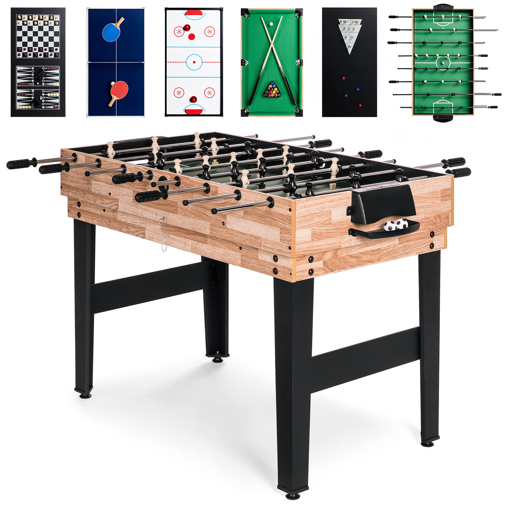 Best Choice Products 2x4ft Combo Game Table Set for Home, Game Room, Friends & Family w/Hockey, Foosball, Pool, Shuffleboard, Ping Pong, Chess, Checkers, Bowling, and Backgammon