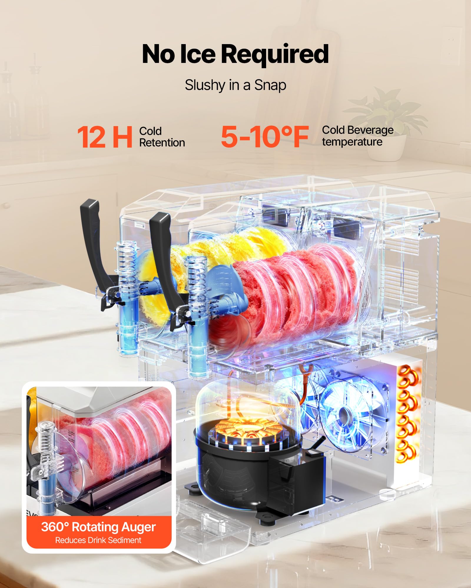 VEVOR Slushie Machine, 6L/1.6Gal Commercial Slushy Maker, Frozen Drink Maker with Self-Cleaning, Margarita Machine for Restaurants Bars Party for Slushie, Margaritas, Milkshake & More