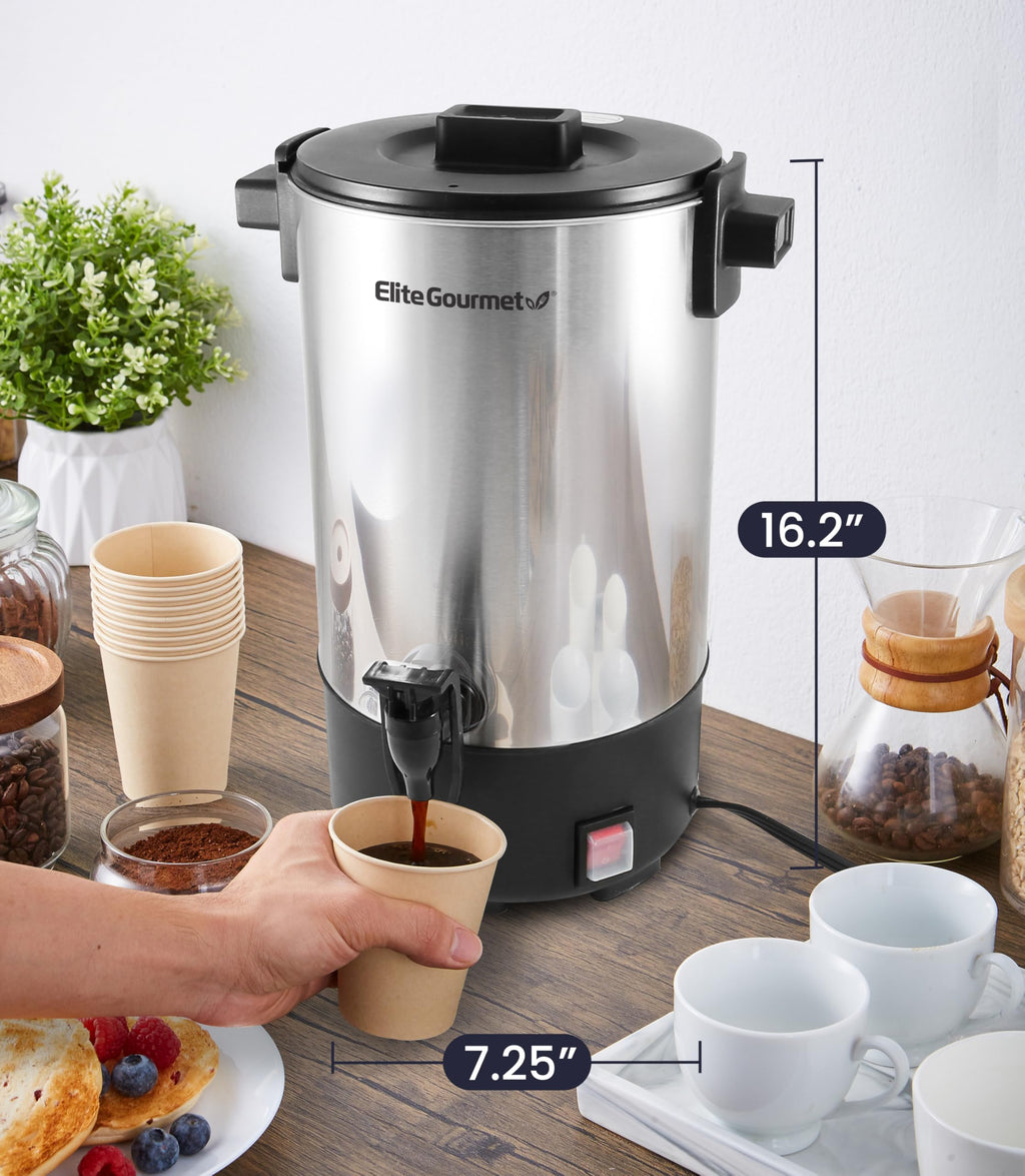 Elite Gourmet 100-Cup Commercial Coffee Urn & Hot Water Boiler – Dual-Wall Insulated, Tested to Keep Coffee Hot for 24 Hours, Dripless Faucet, Stainless Steel for Offices, Churches & Catering