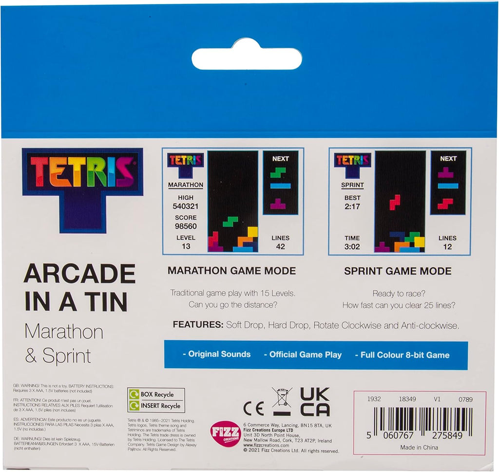 Tetris Arcade in a Tin: Retro Handheld Tetris Game. Portable Tetris Gift for Kids and Adults! Includes Original Sounds, 2.4” Screen. Full Color 8-bit Game. Officially Licensed Tetris Merchandise.