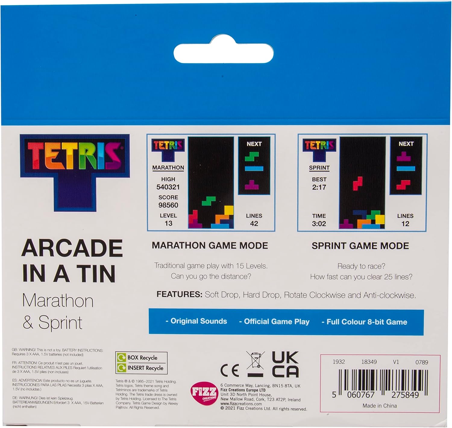 Tetris Arcade in a Tin: Retro Handheld Tetris Game. Portable Tetris Gift for Kids and Adults! Includes Original Sounds, 2.4” Screen. Full Color 8-bit Game. Officially Licensed Tetris Merchandise.