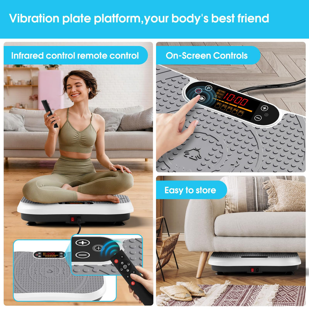 SoftGym Waver Vibration Plate Exercise Machine for Lymphatic Drainage Weight Loss,120 Speed Levels Vibrating Platform with Resistance Bands,Full-Body Workout Equipment for Muscle Toning