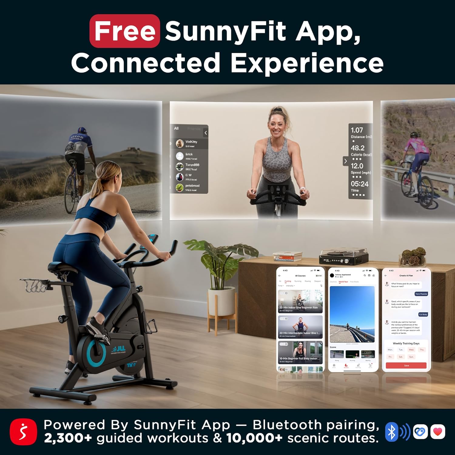 JLL Magnetic Exercise Bike - Indoor Stationary Cycling Bike with SunnyFit App, Comfortable Seat, Indoor Cycling Bike for Home Gym